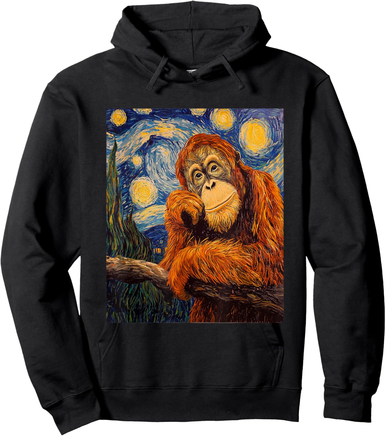 Funny Orangutan Monkey - Van Gogh Style - Starry Night Hoodie - Hoodie | Black
