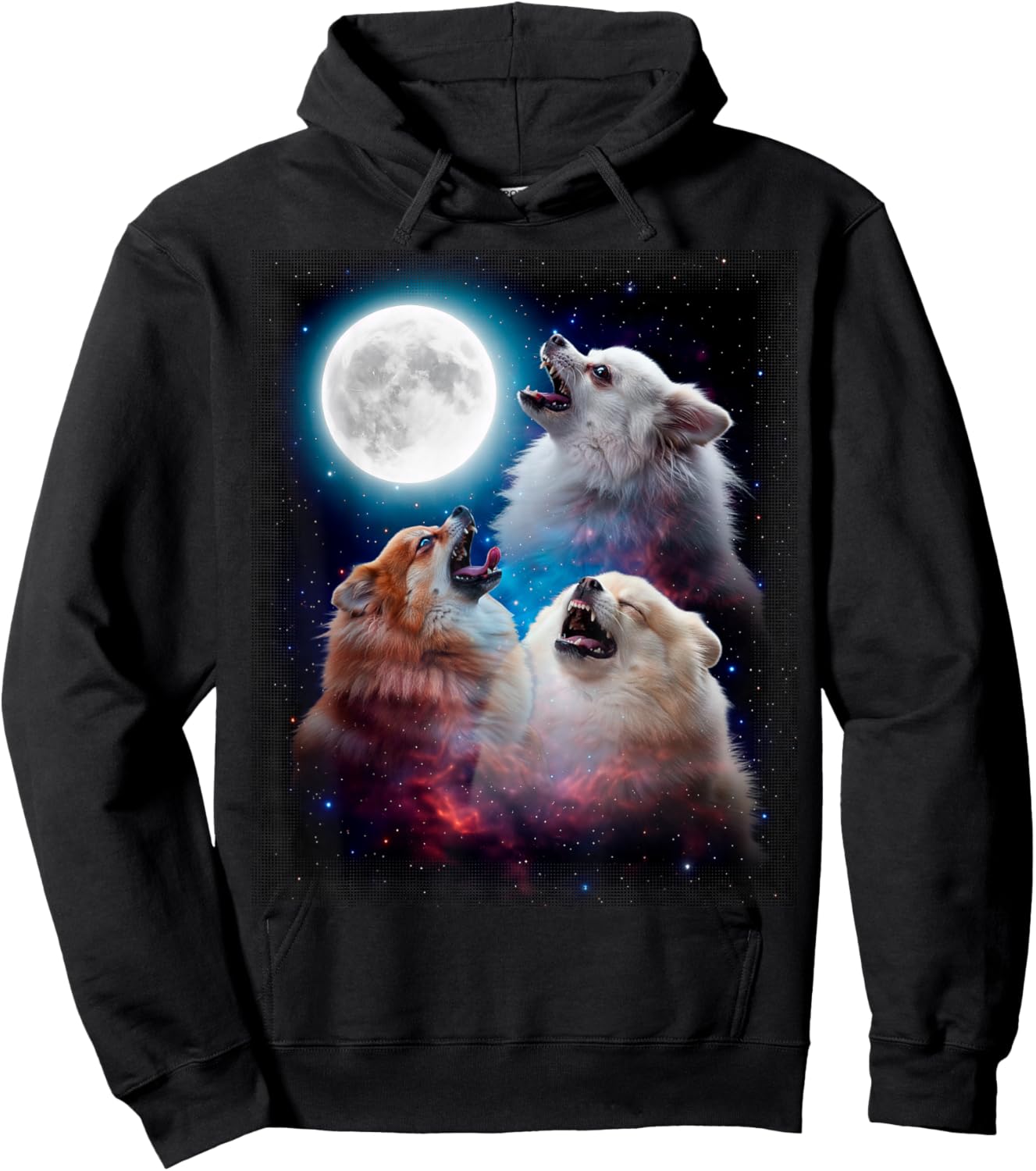 3 Pomeranians Moon Funny 80s 90s Retro Dog Hoodie - Hoodie | Black