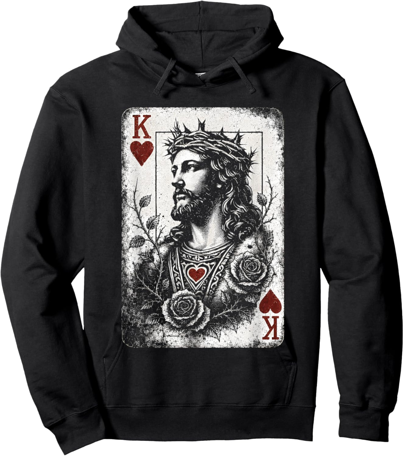 Vintage Jesus Christ King of Hearts Christian Playing Card Hoodie - Hoodie | Black
