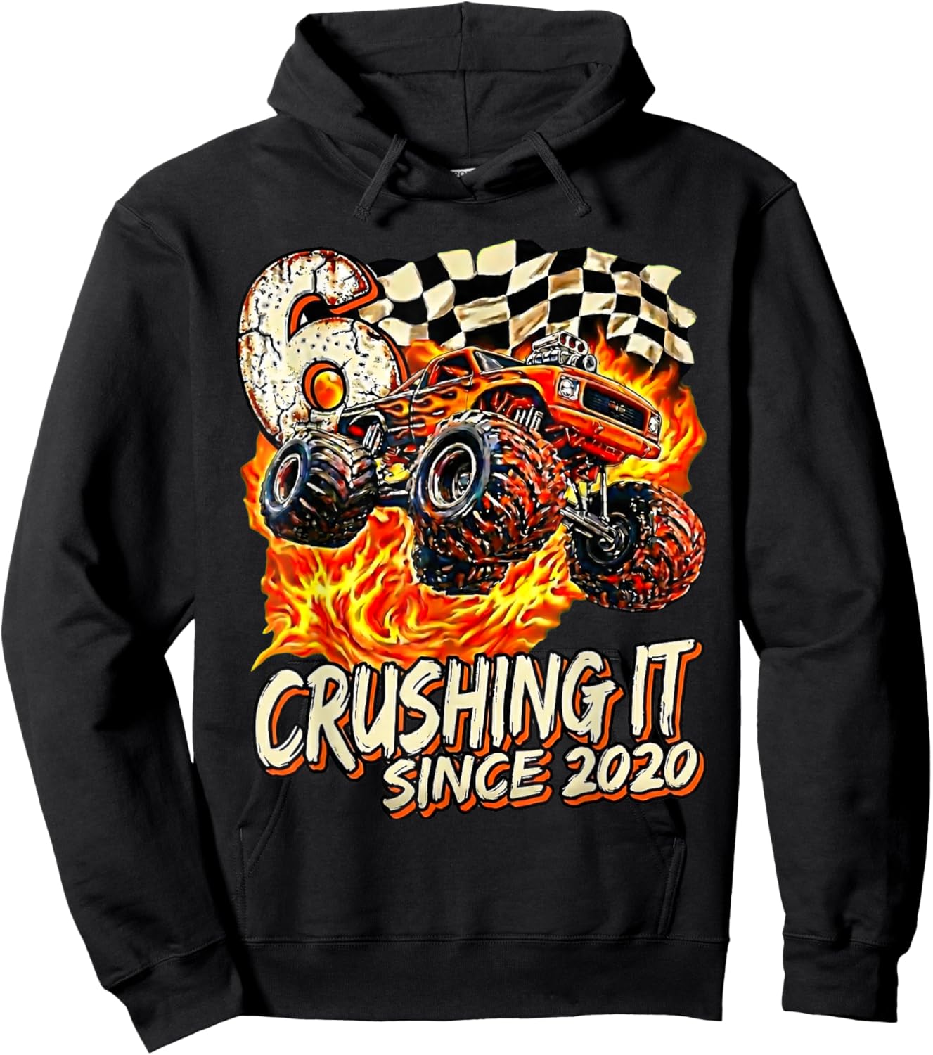 Birthday Monster Truck Boy 6 Year Old Crushing It Since 2020 Hoodie - Hoodie | Black