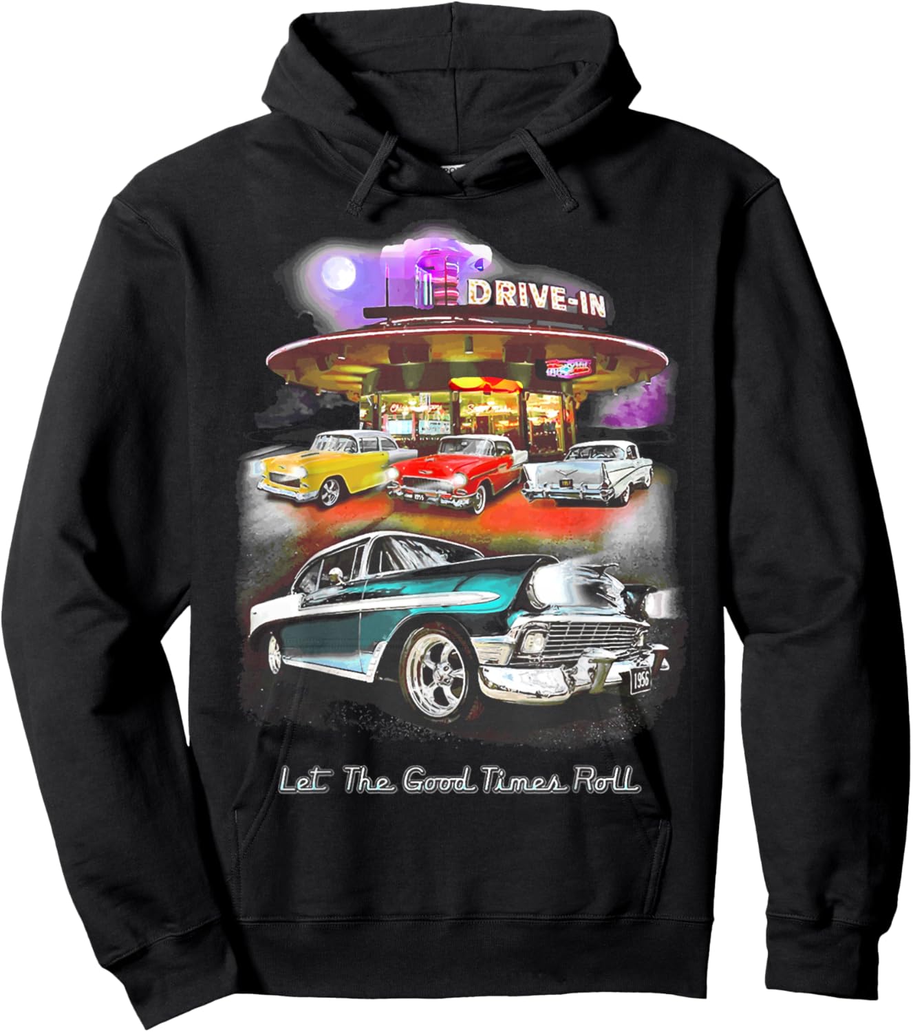 55 57 50 90s Chevys Bel Air TriFive Retro Classic car Hoodie - Hoodie | Black