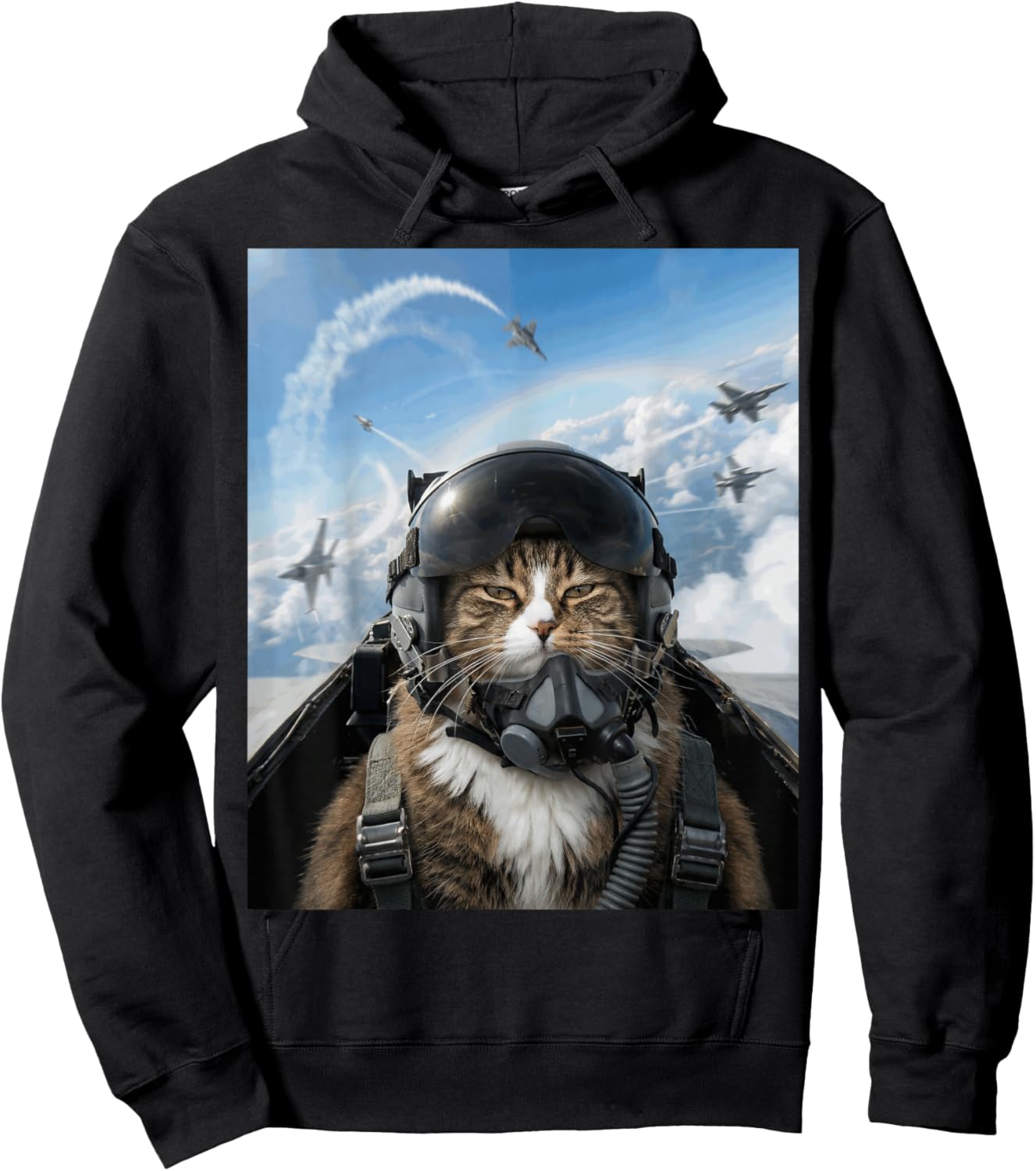 Selfie Squad Cat Funny Fighter Pilot Meme Kitty Gen Z Humor Hoodie - Hoodie | Black