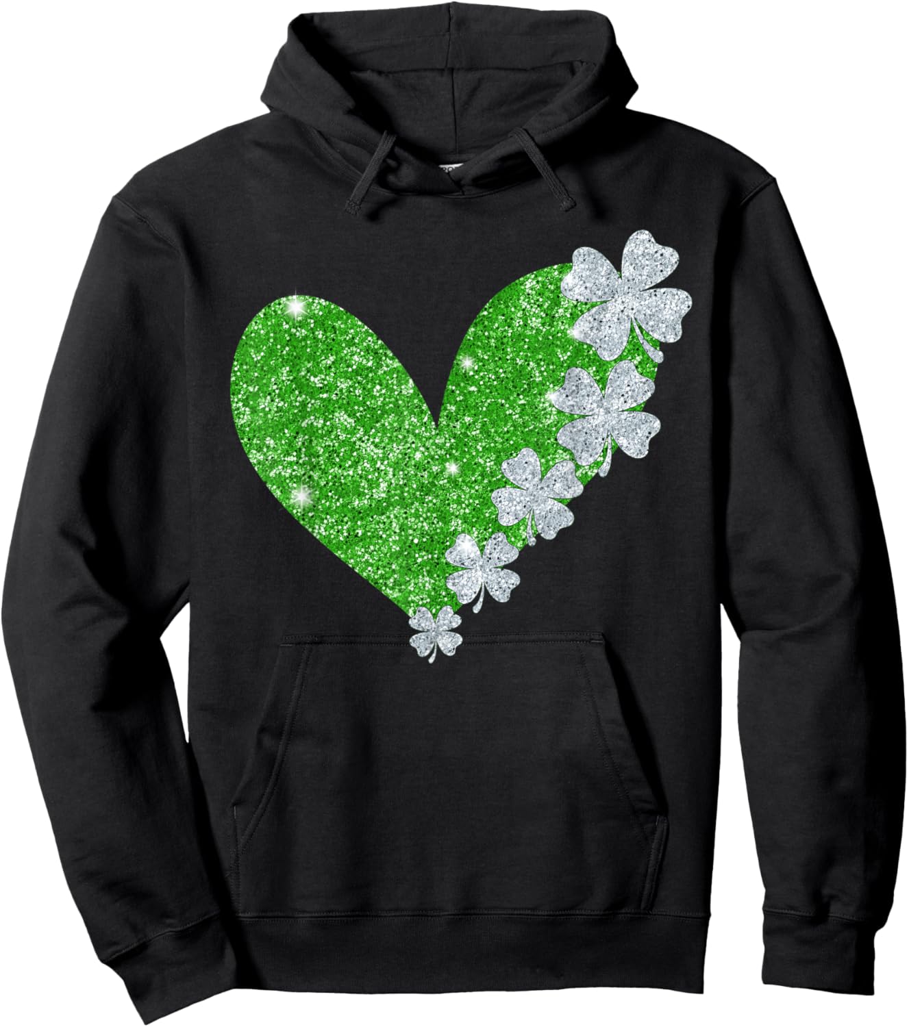 Heart Shamrock Irish Lucky St Patricks Day Girl Hoodie - Hoodie | Black