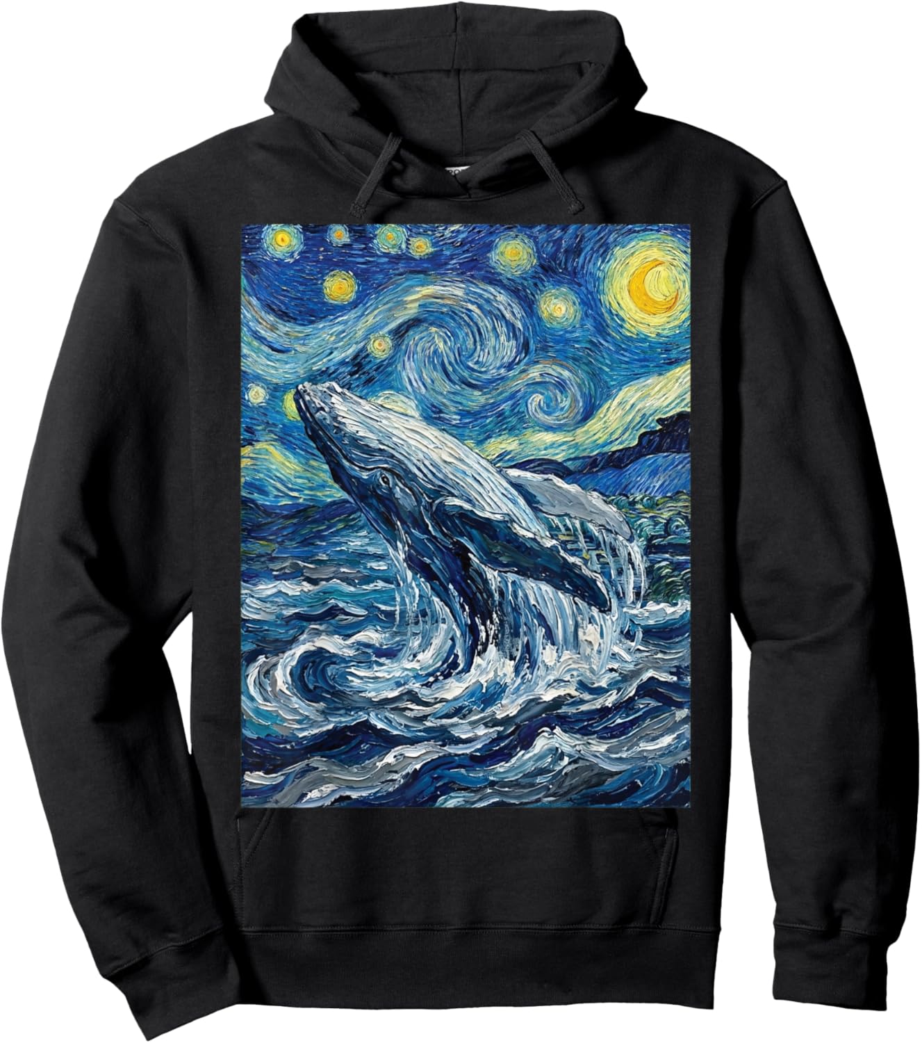 Humpback Whale Starry Night Van Gogh Style, Whale Watching Hoodie - Hoodie | Black