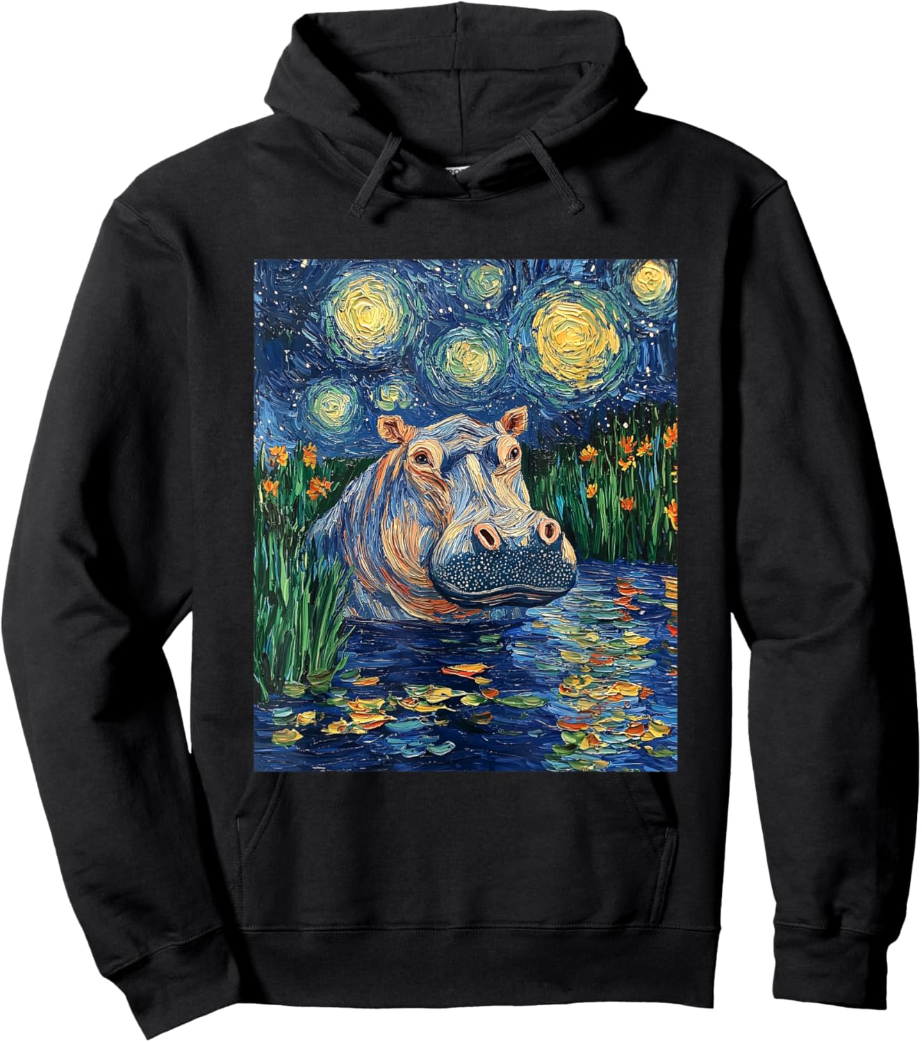 Hippo Hippopotamus - Van Gogh Style - Starry Night Hoodie - Hoodie | Black