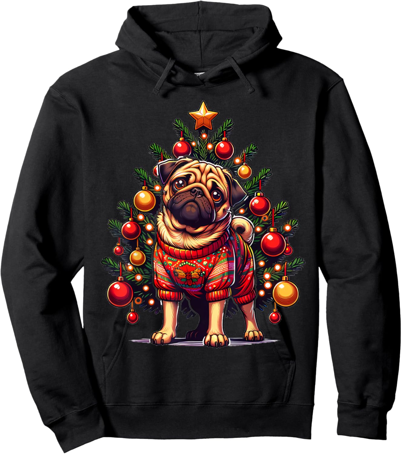 Pug Dog Xmas Christmas Pajama Hoodie - Hoodie | Black
