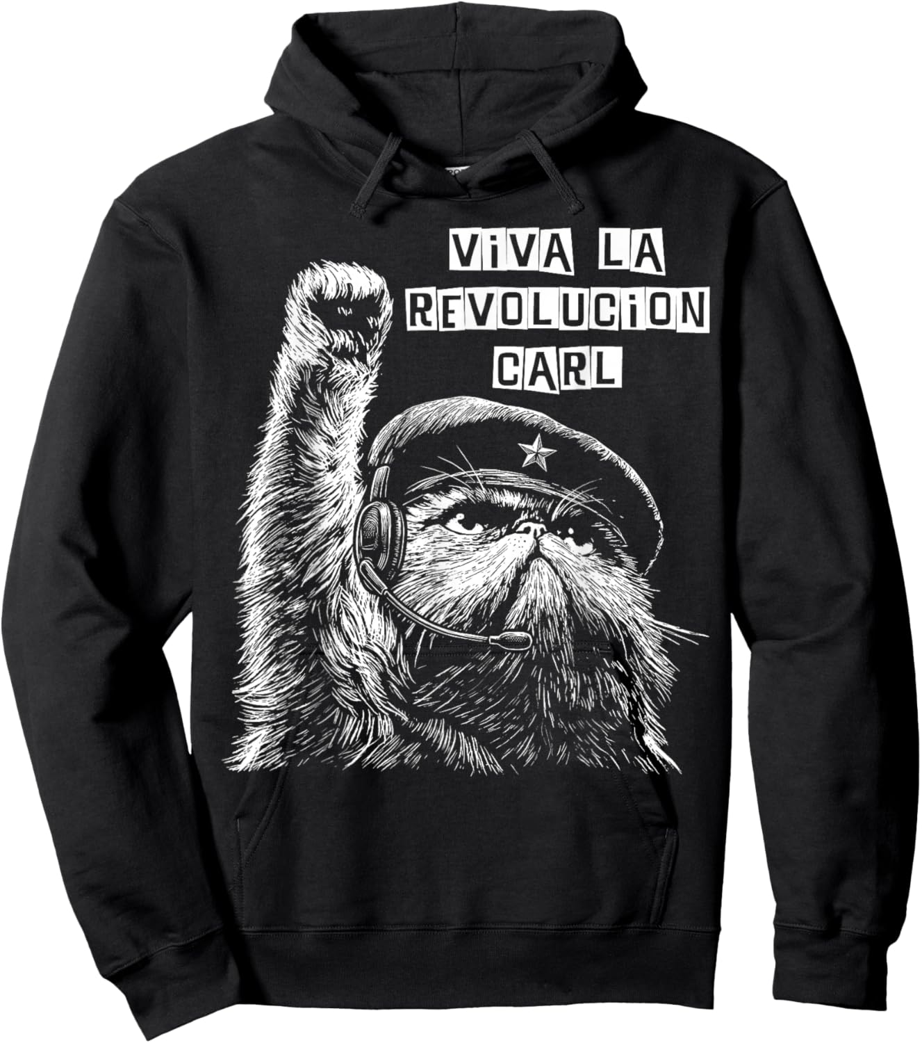 Viva La Revolucion Carl Funny Cat Hoodie - Hoodie | Black