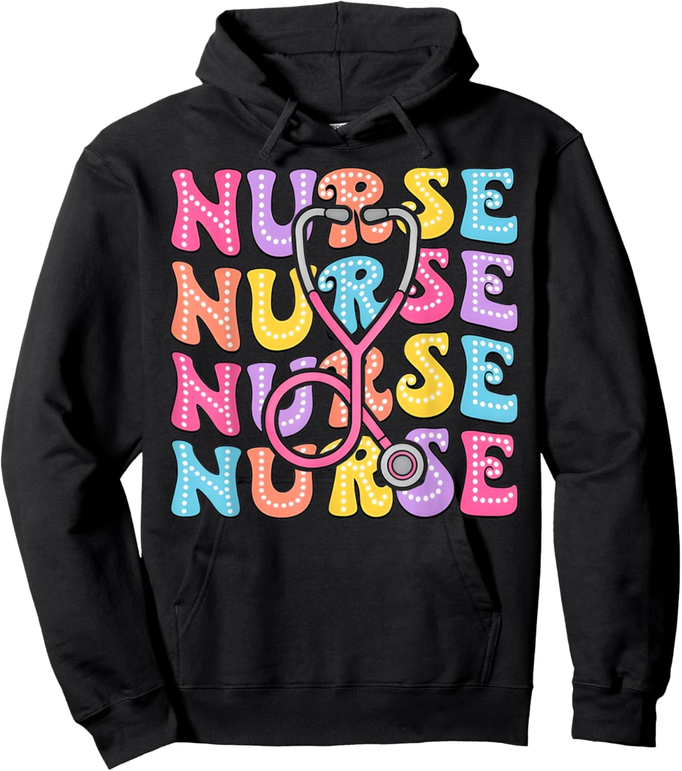 Retro Groovy Registered Nurse Stethoscope Nursing RN Staff Hoodie - Hoodie | Black