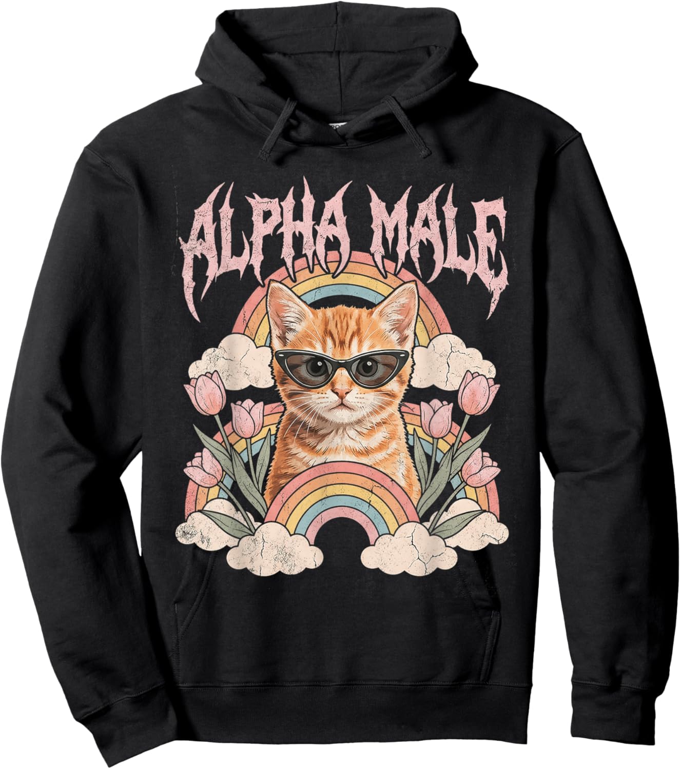 Alpha Mâle Chaton Drôle Chat Arc-en-Ciel Fleurs Hoodie - Hoodie | Black