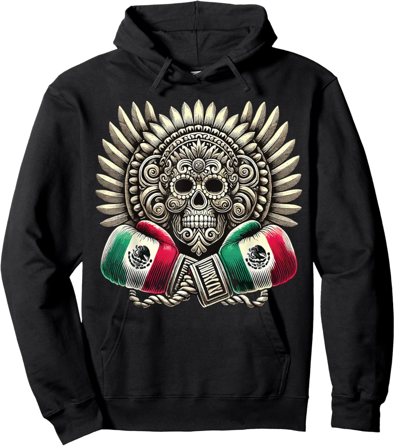 Aztec Mictlantecuhtli Mexican Pride Boxing Hoodie - Hoodie | Black