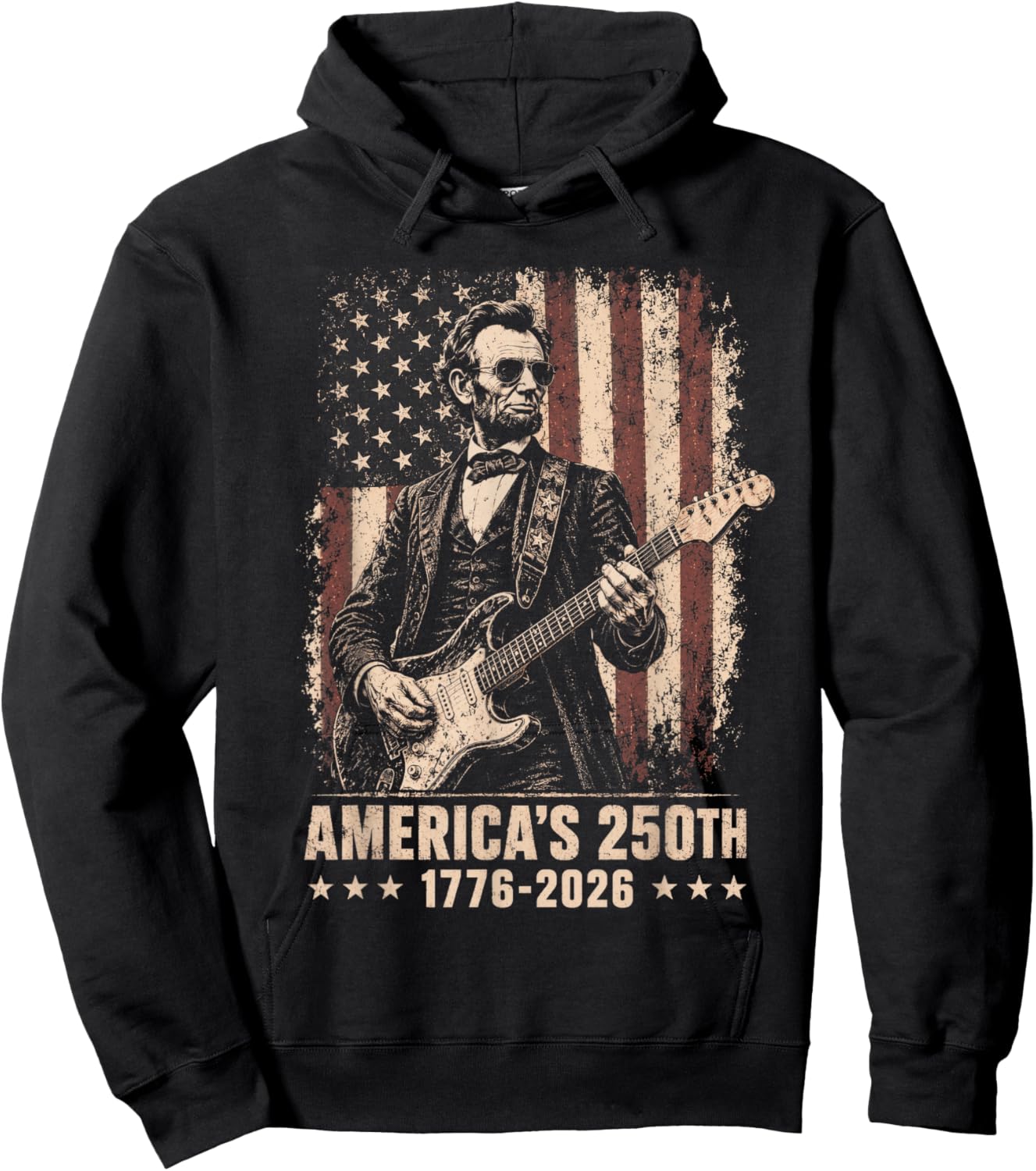Abraham Lincoln Playing Guitar 4th July 250th Anniversary Hoodie - Hoodie | Black