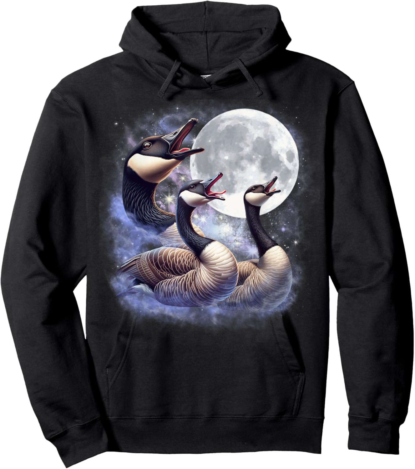Three Geese Moon Funny Goose Howling Wolfs Moon Parody Hoodie - Hoodie | Black
