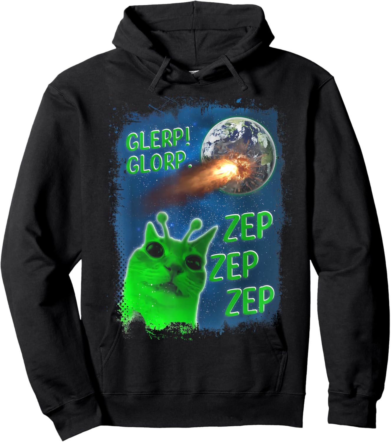 Glerp Glorp Funny Alien Cat Dank Meme Brainrot Hoodie - Hoodie | Black