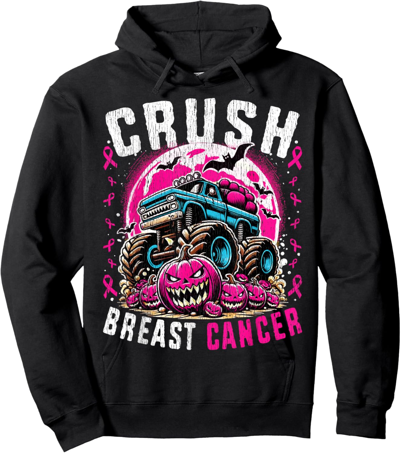 Breast Cancer Awareness Monster Truck Halloween Kids Toddler Hoodie - Hoodie | Black