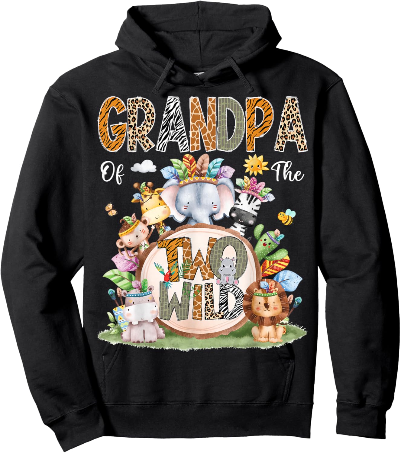 Grandpa Of The Two Wild 2Nd Birthday Animal Safari Tribal Hoodie - Hoodie | Black