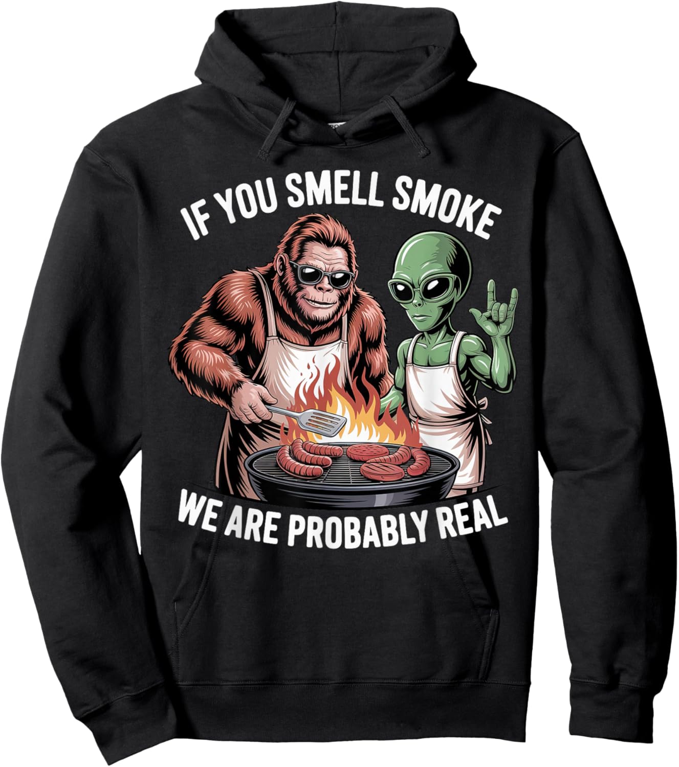 BBQ Bigfoot and Alien Men Father's Day BBQ Bigfoot Alien BBQ Hoodie - Hoodie | Black