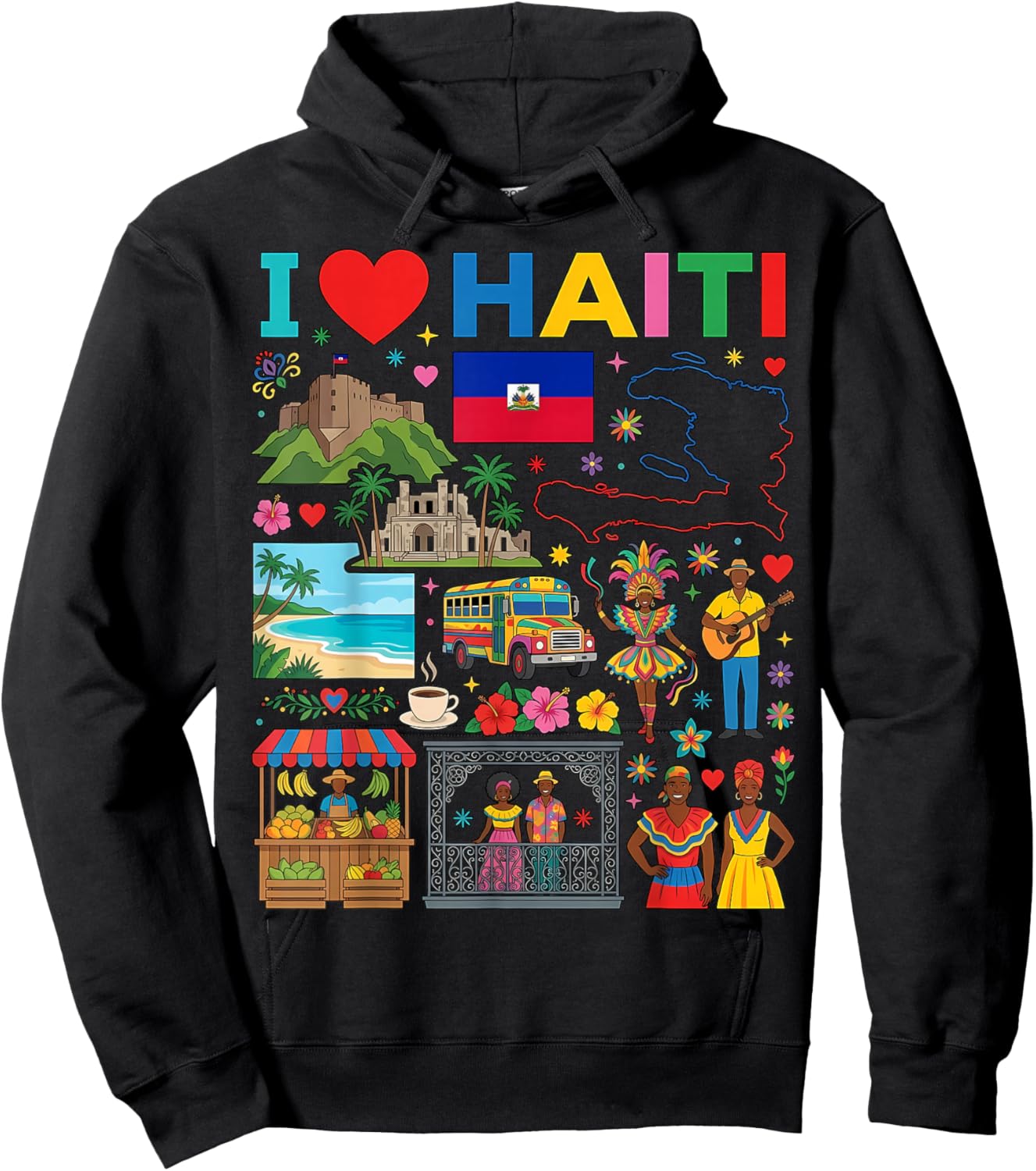 I Love Haiti Haitian Hoodie - Hoodie | Black