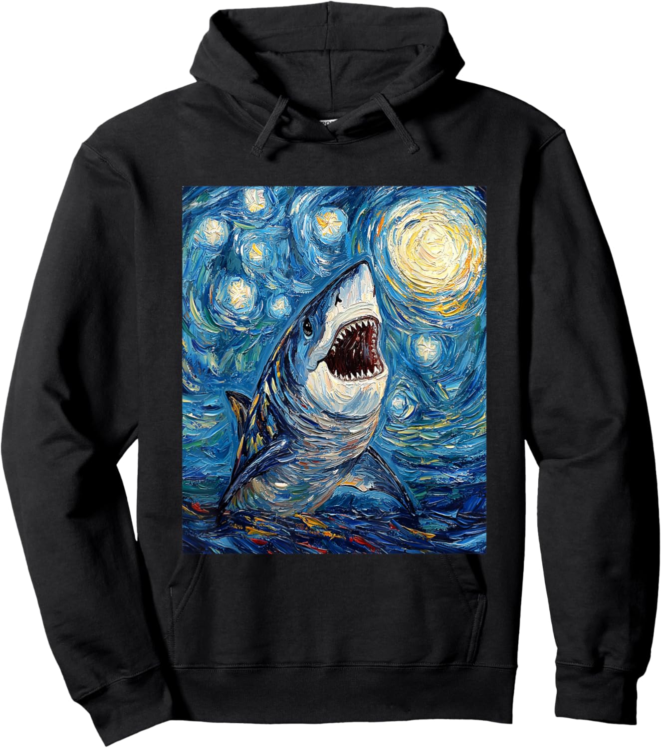 Funny Shark - Van Gogh Style - Starry Night Hoodie - Hoodie | Black
