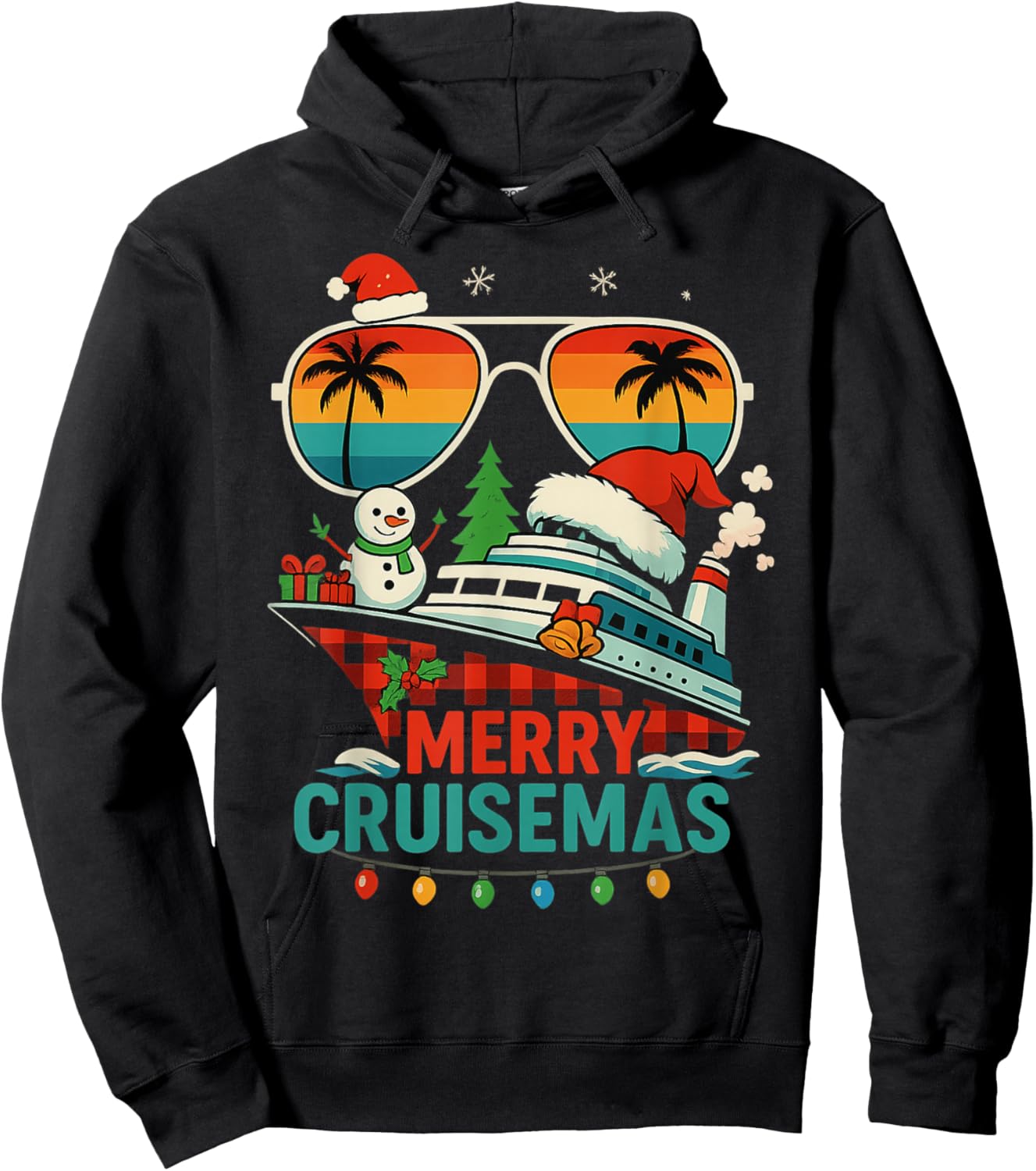 Merry Cruisemas 2025 Christmas Santa Snowman Funny Cruise Hoodie - Hoodie | Black