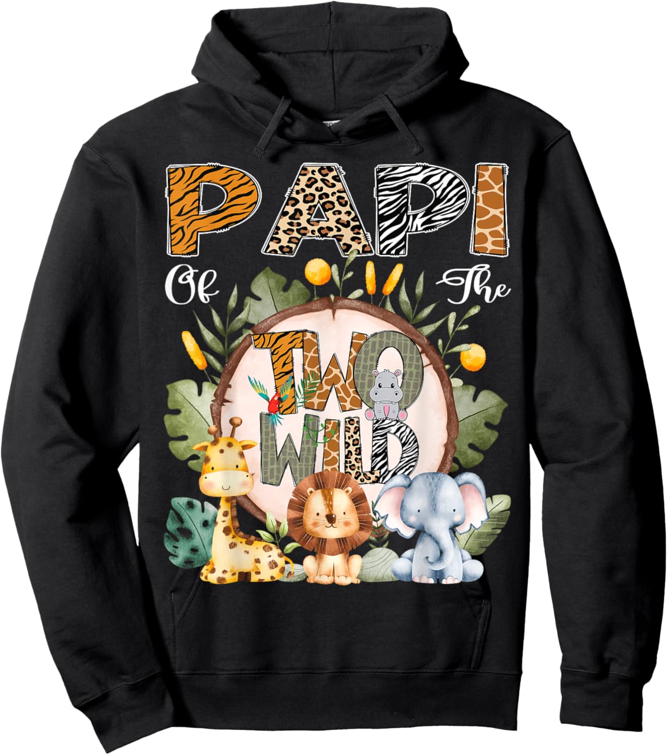 Papi Of The Two Wild Animal Safari 2Nd Birthday Party Hoodie - Hoodie | Black