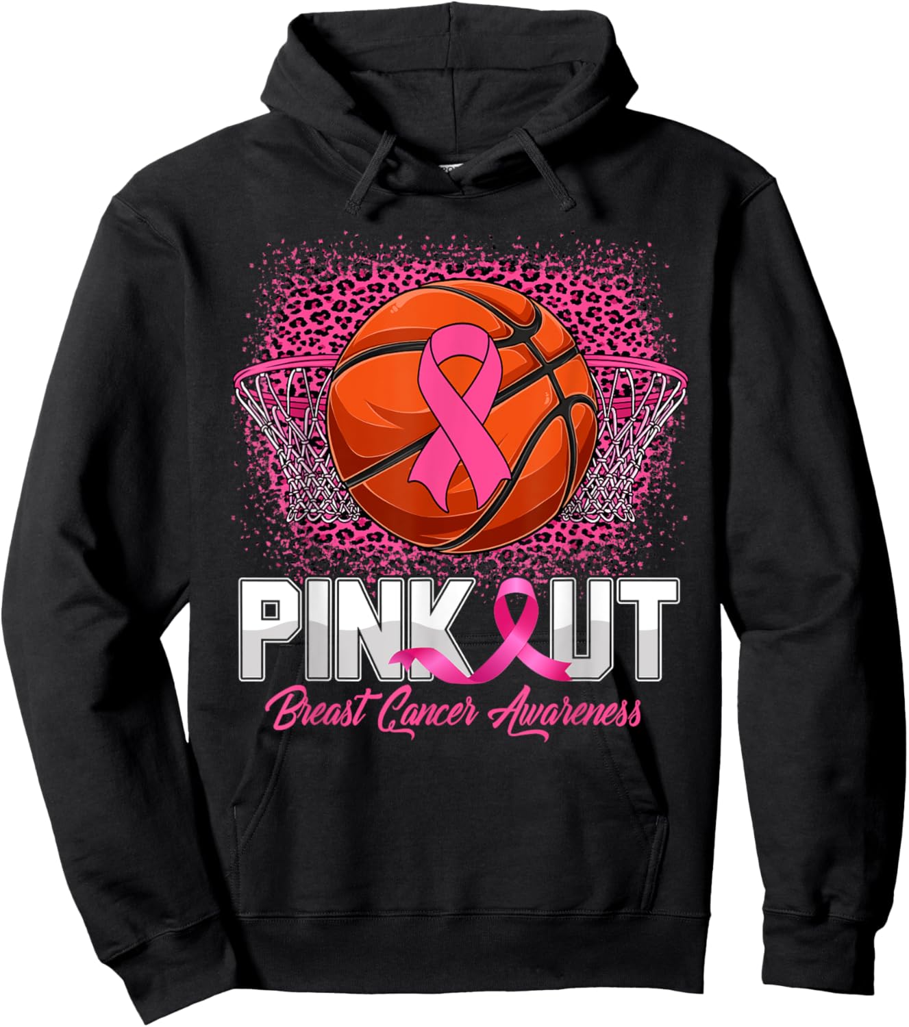 Pink Out Breast Cancer Awareness Basketball Leopard Bleached Hoodie - Hoodie | Black