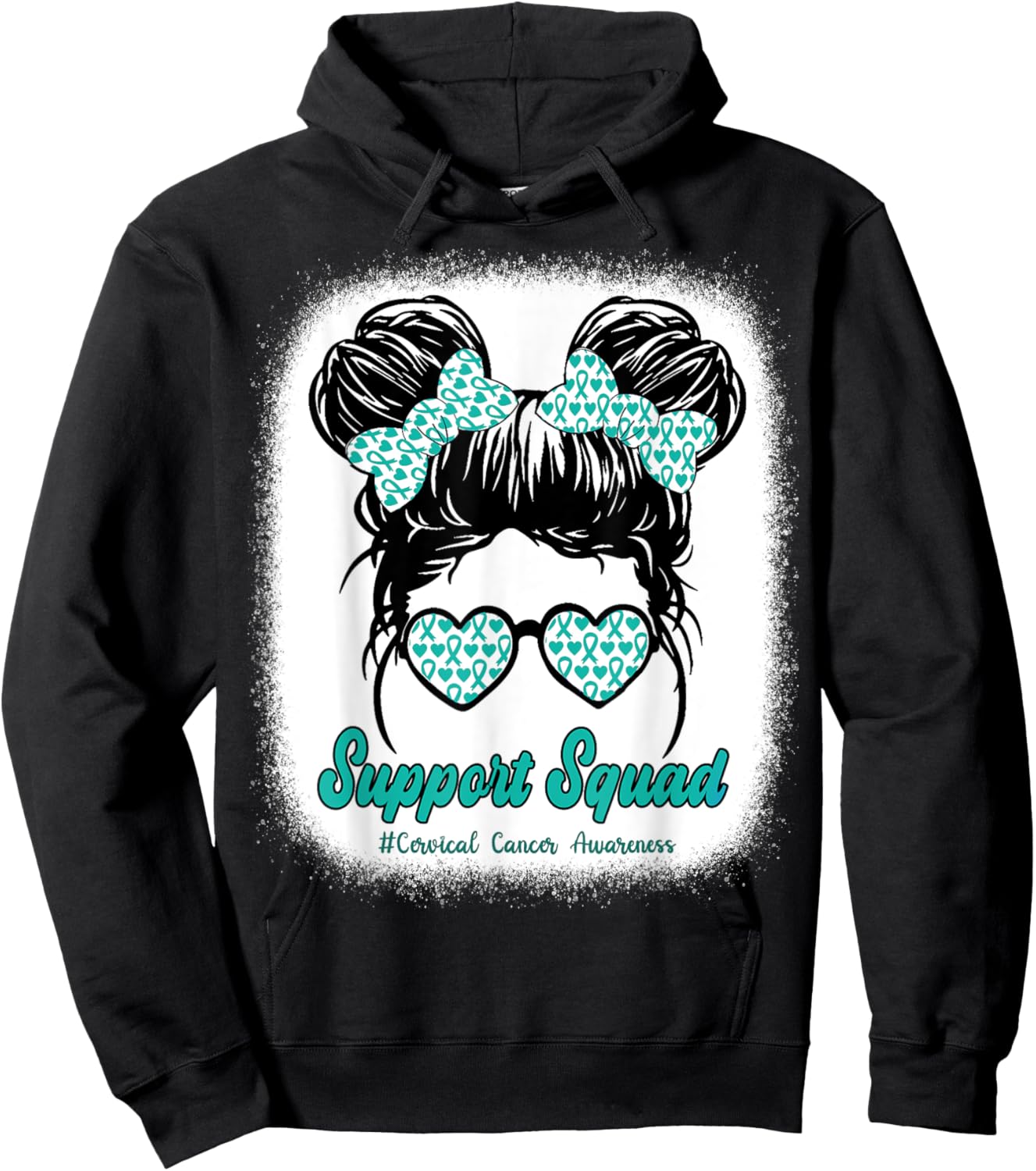 Support Squad Cervical Cancer Awareness Teal & White Ribbon Hoodie - Hoodie | Black