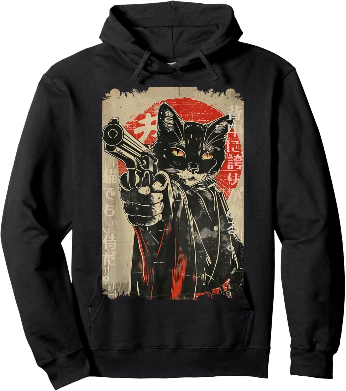 Samurai Gangster Cat Japanese Streetwear Retro Design Hoodie - Hoodie | Black