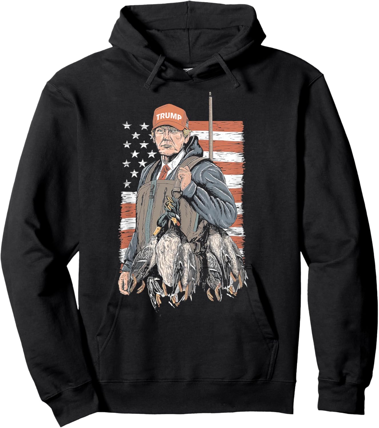 Duck Hunting Trump Camo Hello Hunting Season US Flag Hoodie - Hoodie | Black