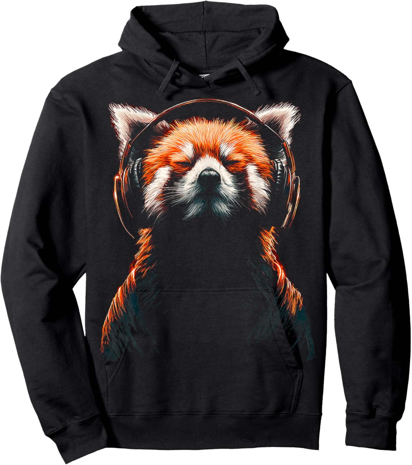 Red Panda Music Headphones Gamer Motif Men's Animal Hoodie - Hoodie | Black
