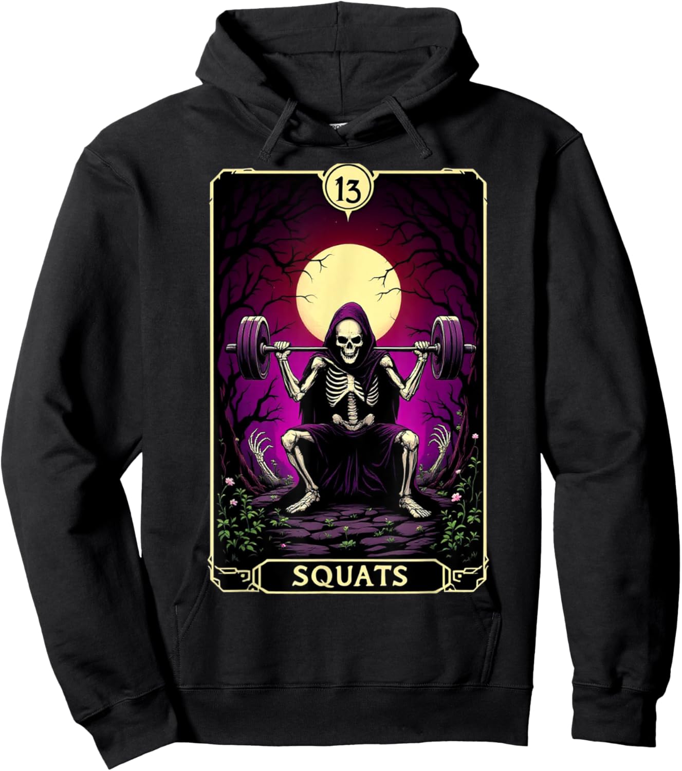 Funny Tarot Card Squats Gym Occult Workout Fitness Hoodie - Hoodie | Black