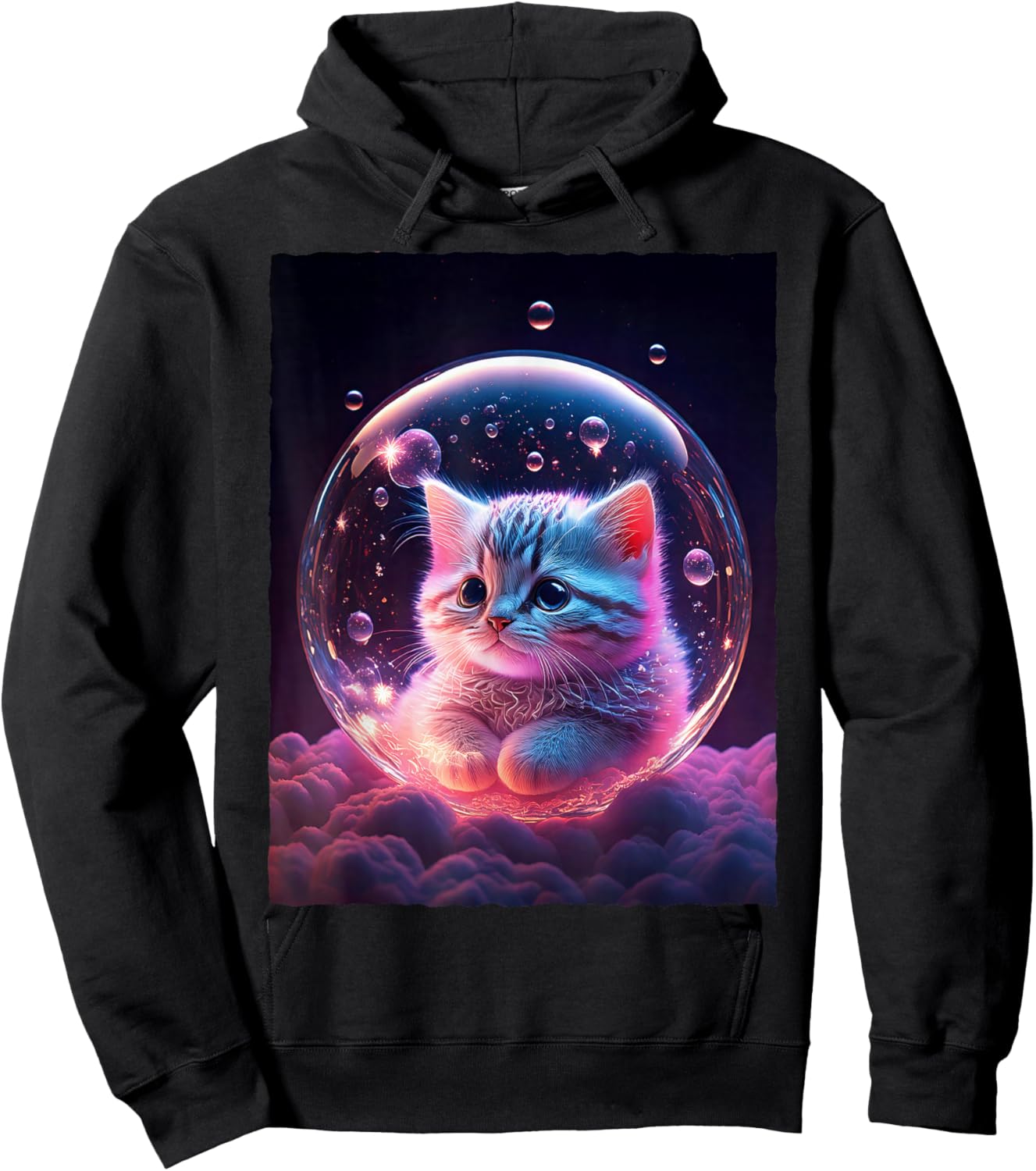 Galaxy Cat In Bubble Space Kitten Kawaii Anime Cosmic Nebula Hoodie - Hoodie | Black