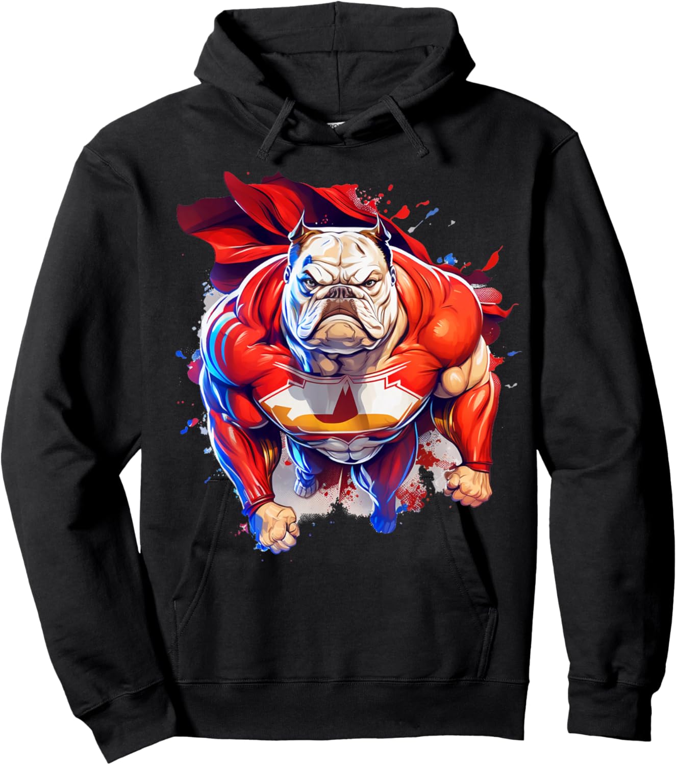 Superhero Bulldog Red Cape Super Hero Dog Hoodie - Hoodie | Black