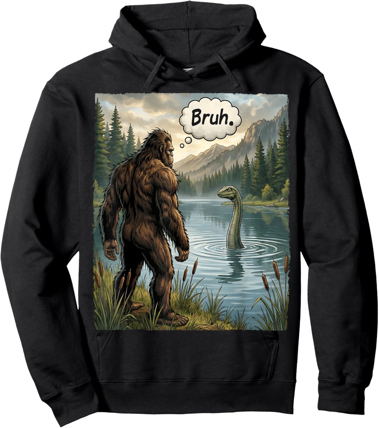 Funny Bigfoot Loch Ness Monster Bruh Sasquatch Lochness Hoodie - Hoodie | Black