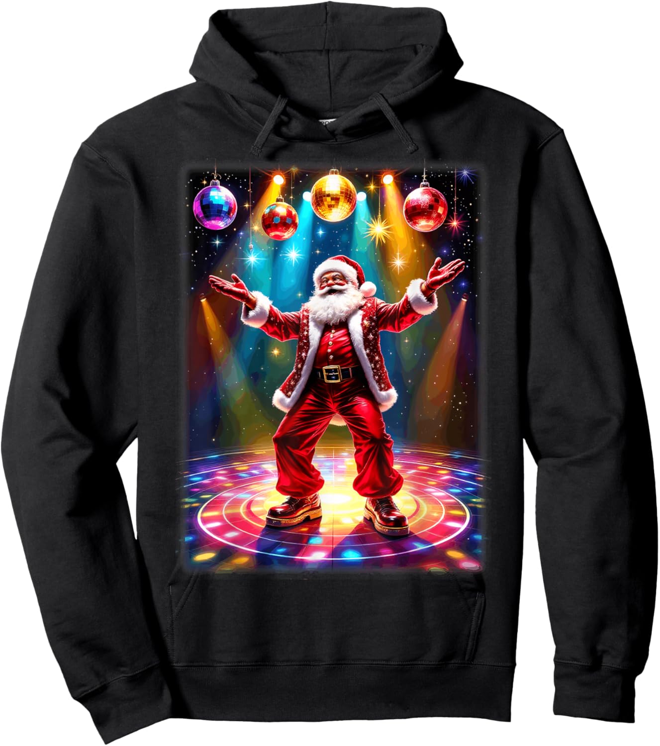 Retro Disco Santa Funky Vintage Christmas Hoodie - Hoodie | Black