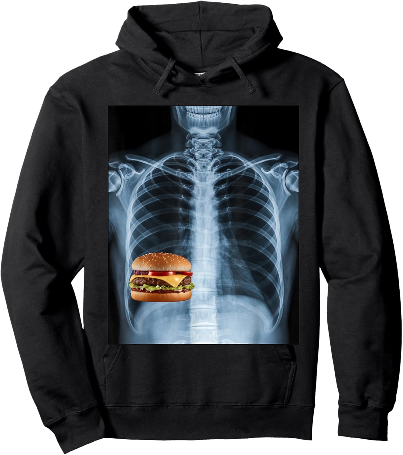 Rib Cage X-Ray Cheeseburger Funny Food Humor Anatomy Hoodie - Hoodie | Black