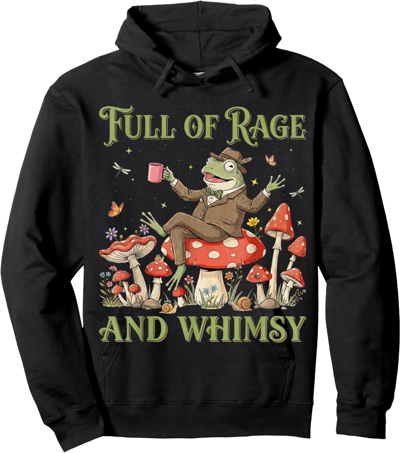 Funny Full of Rage and Whimsy Frog Meme Humor Hoodie - Hoodie | Black