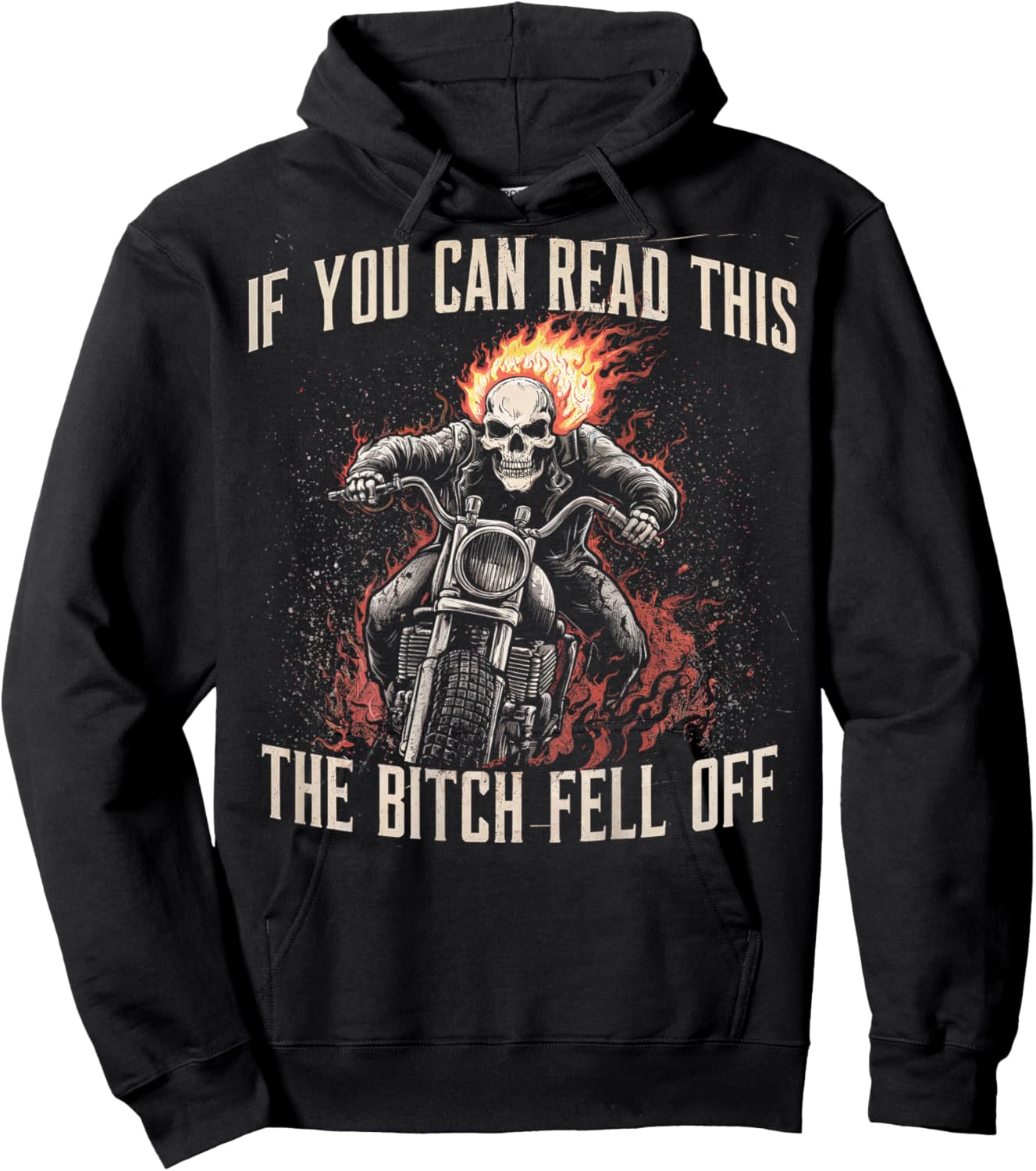 Funny Motocross Dirt Bike Bikers Awesome Motorbike If You Can Read This The Bitch Fell Off Biker Back Print -Adults Black Small Modern Short Sleeve Hoodie - Hoodie | Black