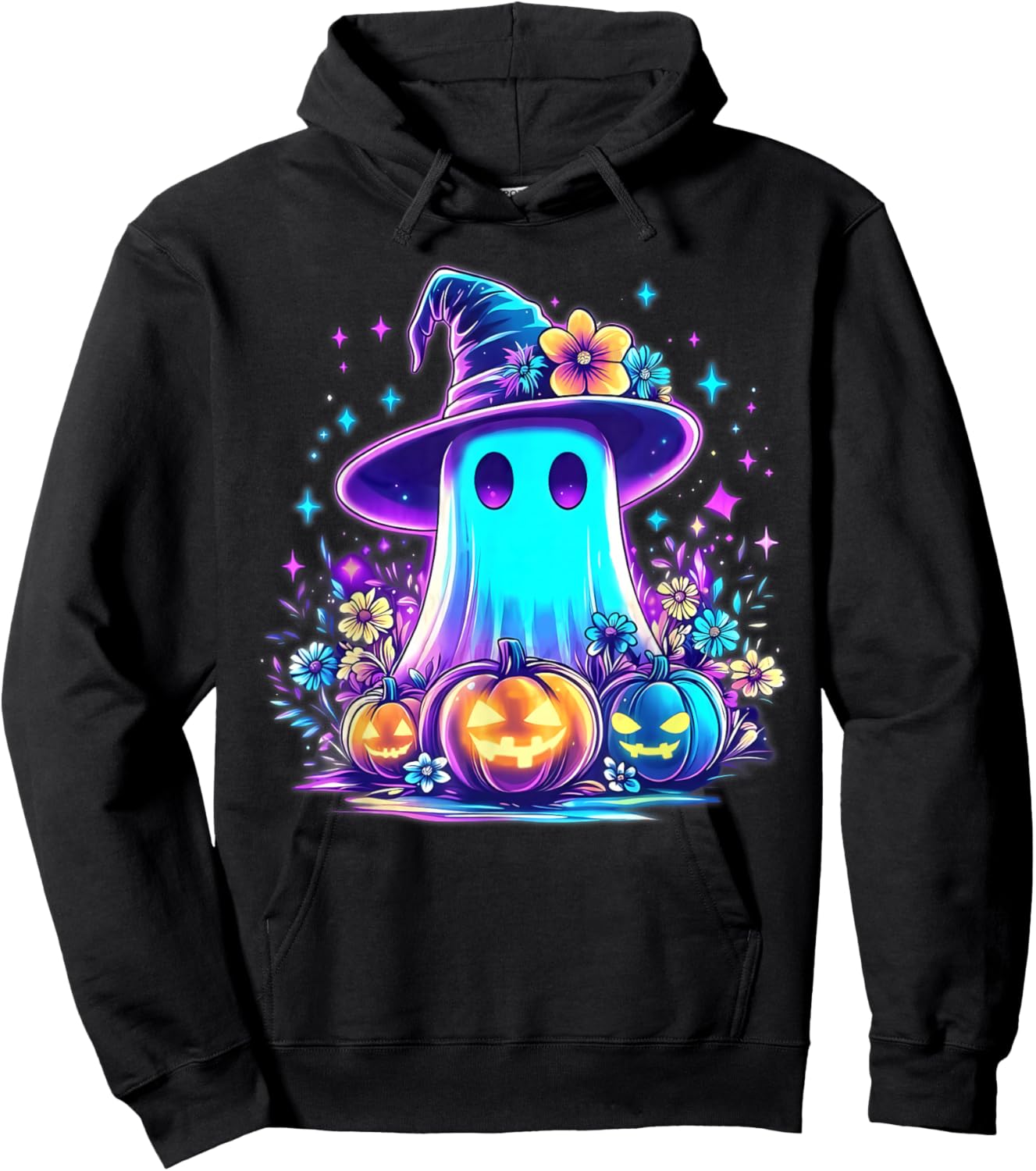 Pastel Galaxy Ghost Halloween Girl Kids Ghost Coquette Bow Hoodie - Hoodie | Black
