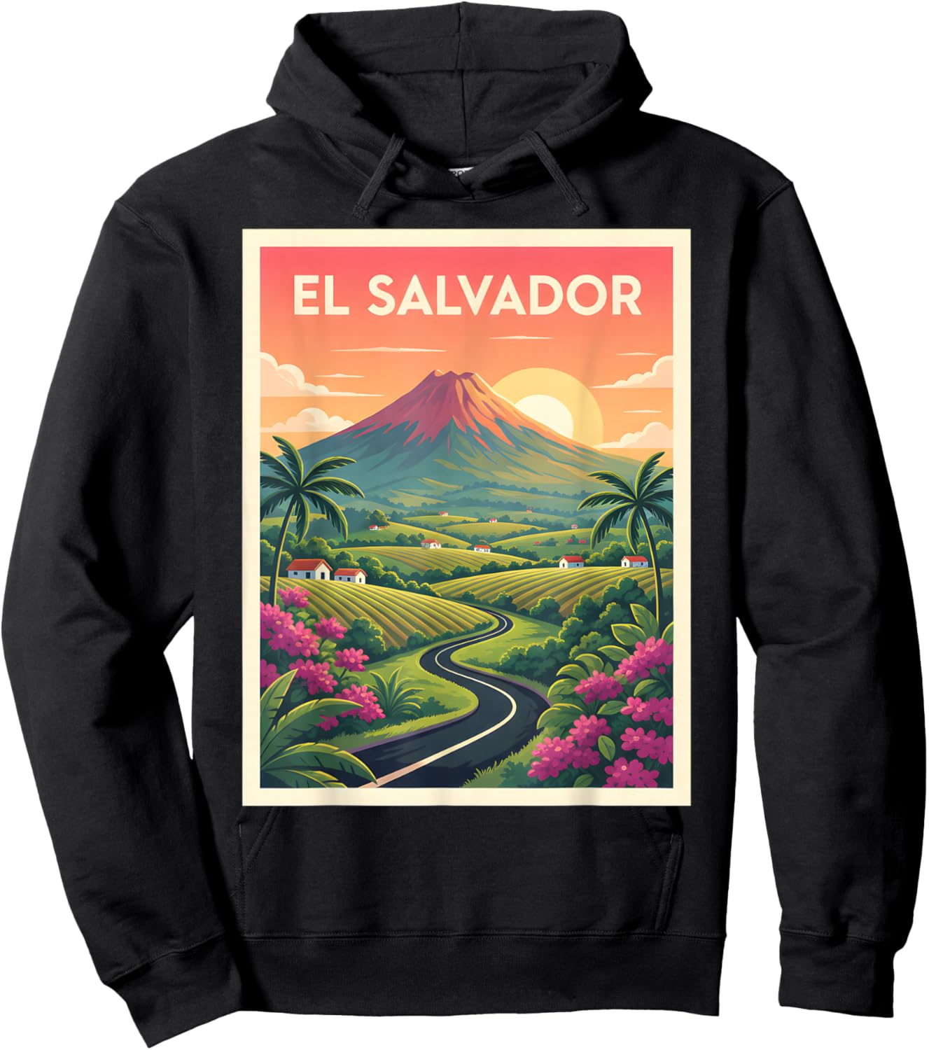 El Salvador Vintage Travel Poster Volcano Road Hoodie - Hoodie | Black