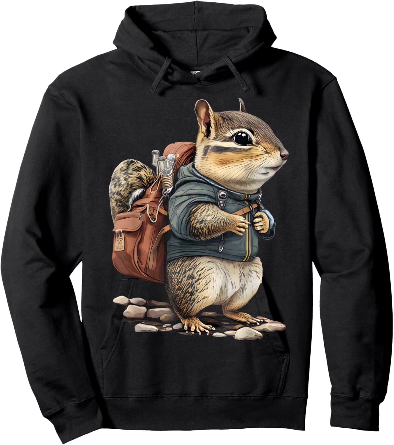 Chipmunk Wearing Backpack Hiking Camping Adventure Nature Hoodie - Hoodie | Black