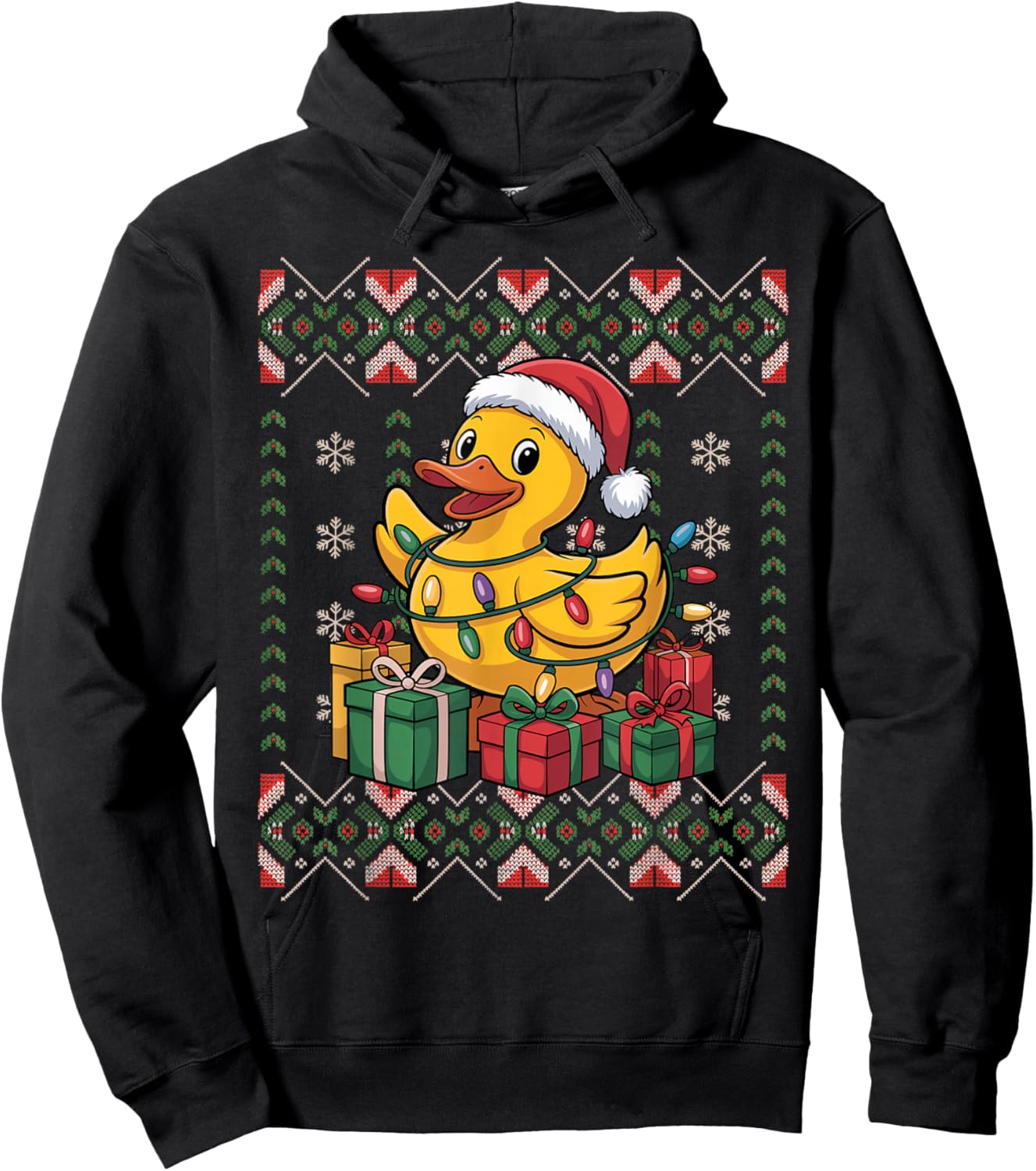 Santa Rubber Duck Christmas Ugly Sweater Funny Holiday Hoodie - Hoodie | Black
