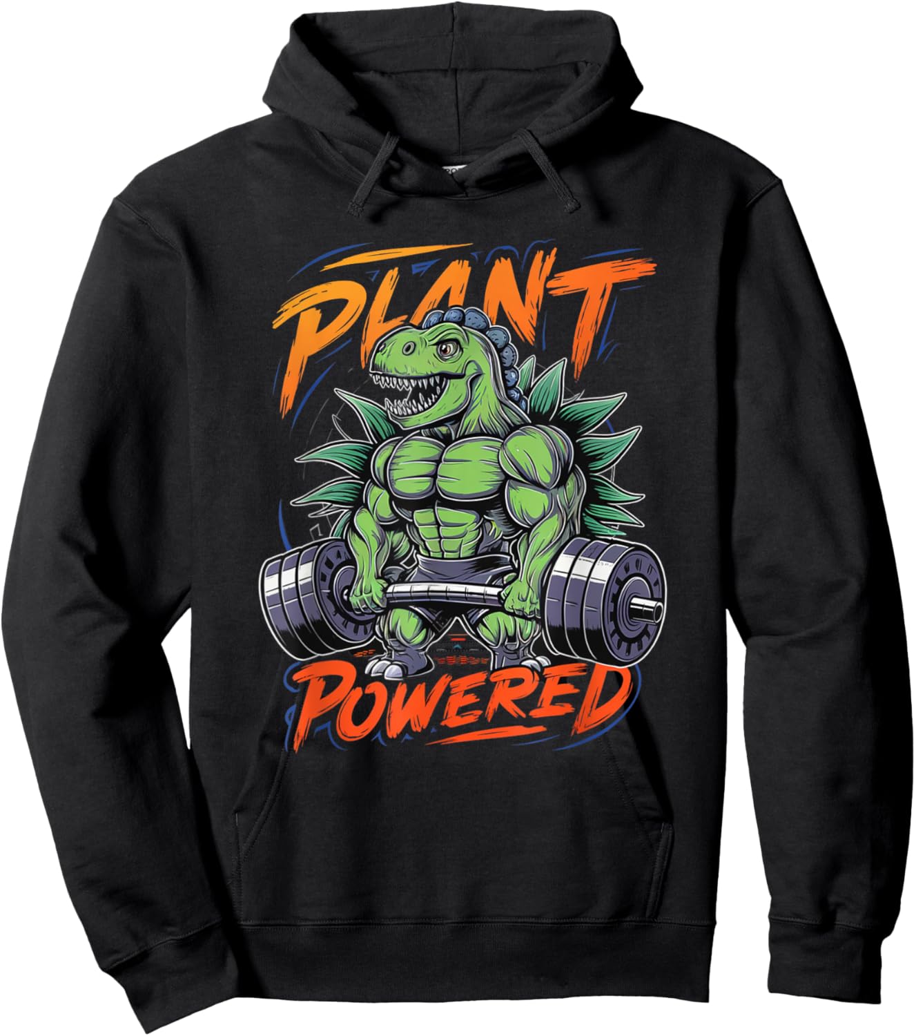 Plant Powered Dinosaur Vegan Powerlifting Gym Weightlifting Hoodie - Hoodie | Black