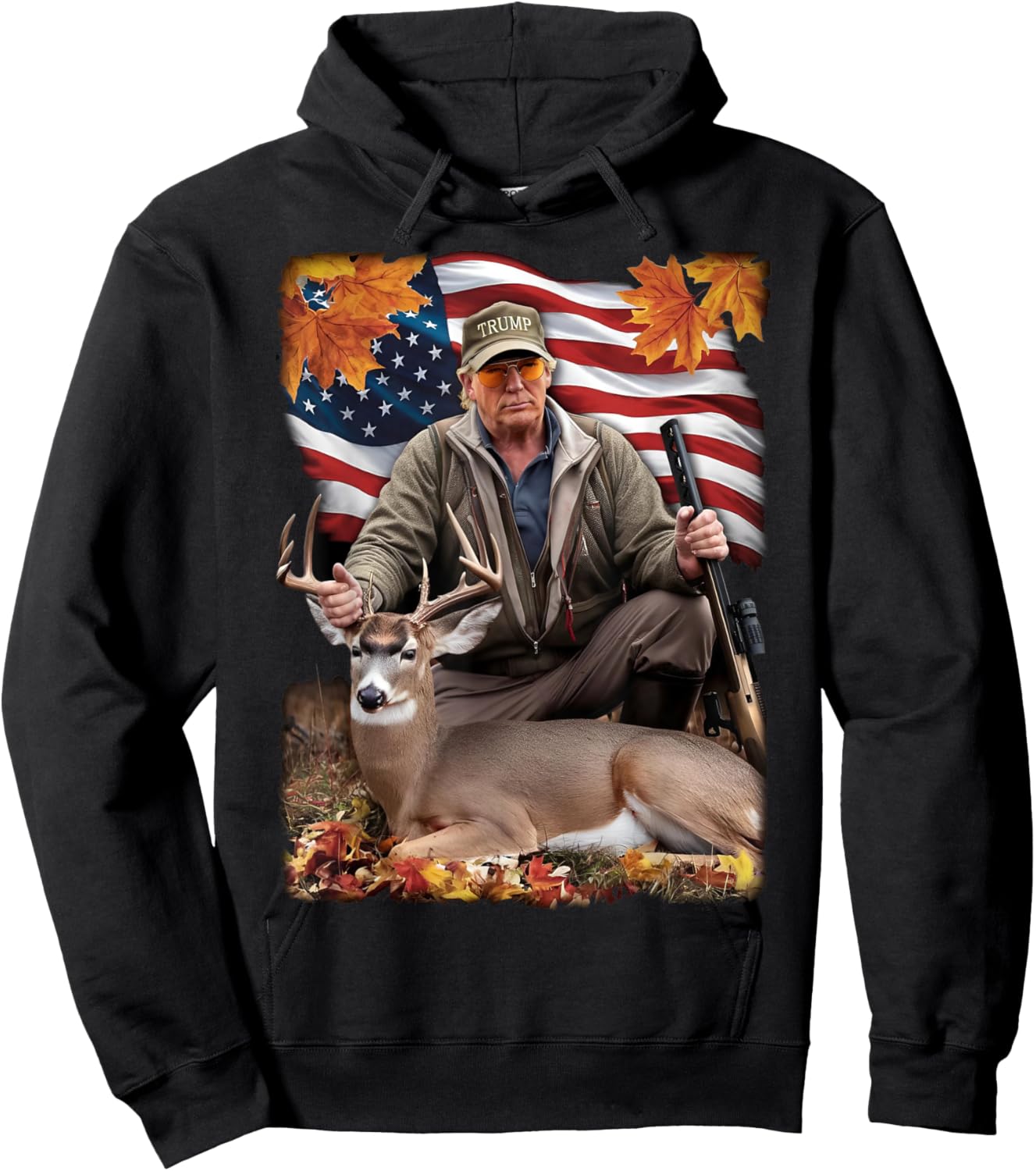 Vintage USA Flag Trump Hunting Deer Hunting Deer Season Hoodie - Hoodie | Black