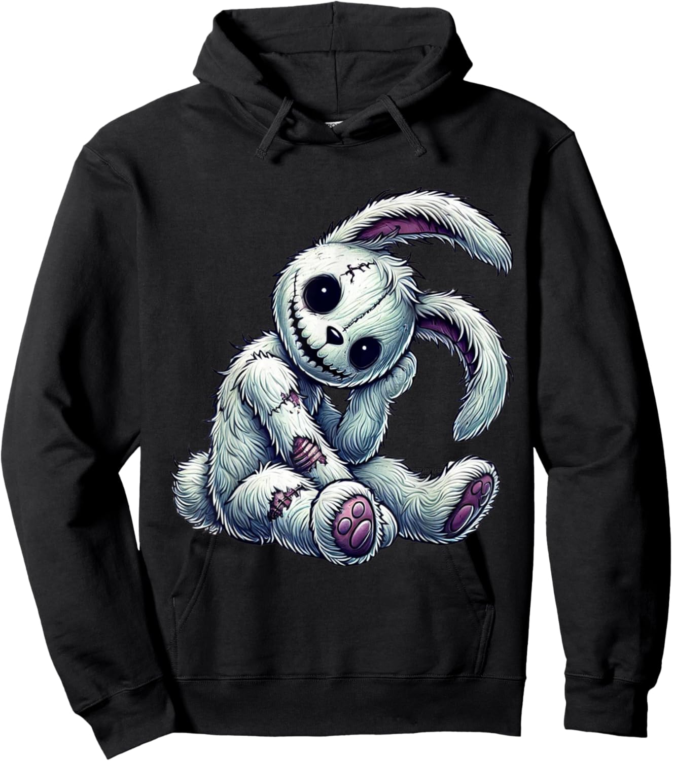 Zombie Bunny Stitched Easter gothic and Creepy Halloween Hoodie - Hoodie | Black