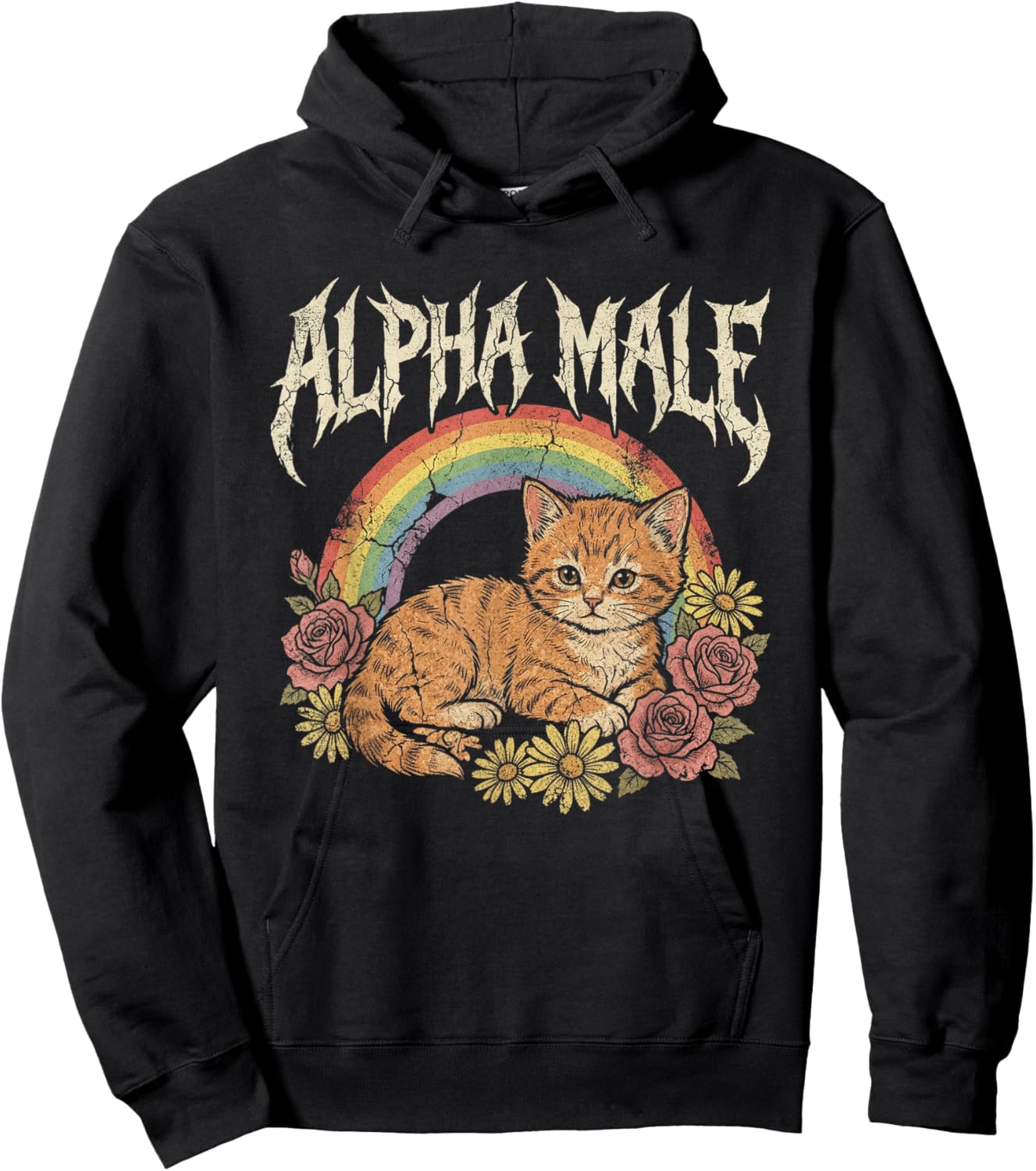 Alpha Male Kitten Funny Cat Rainbow Floral Meme Men Hoodie - Hoodie | Black