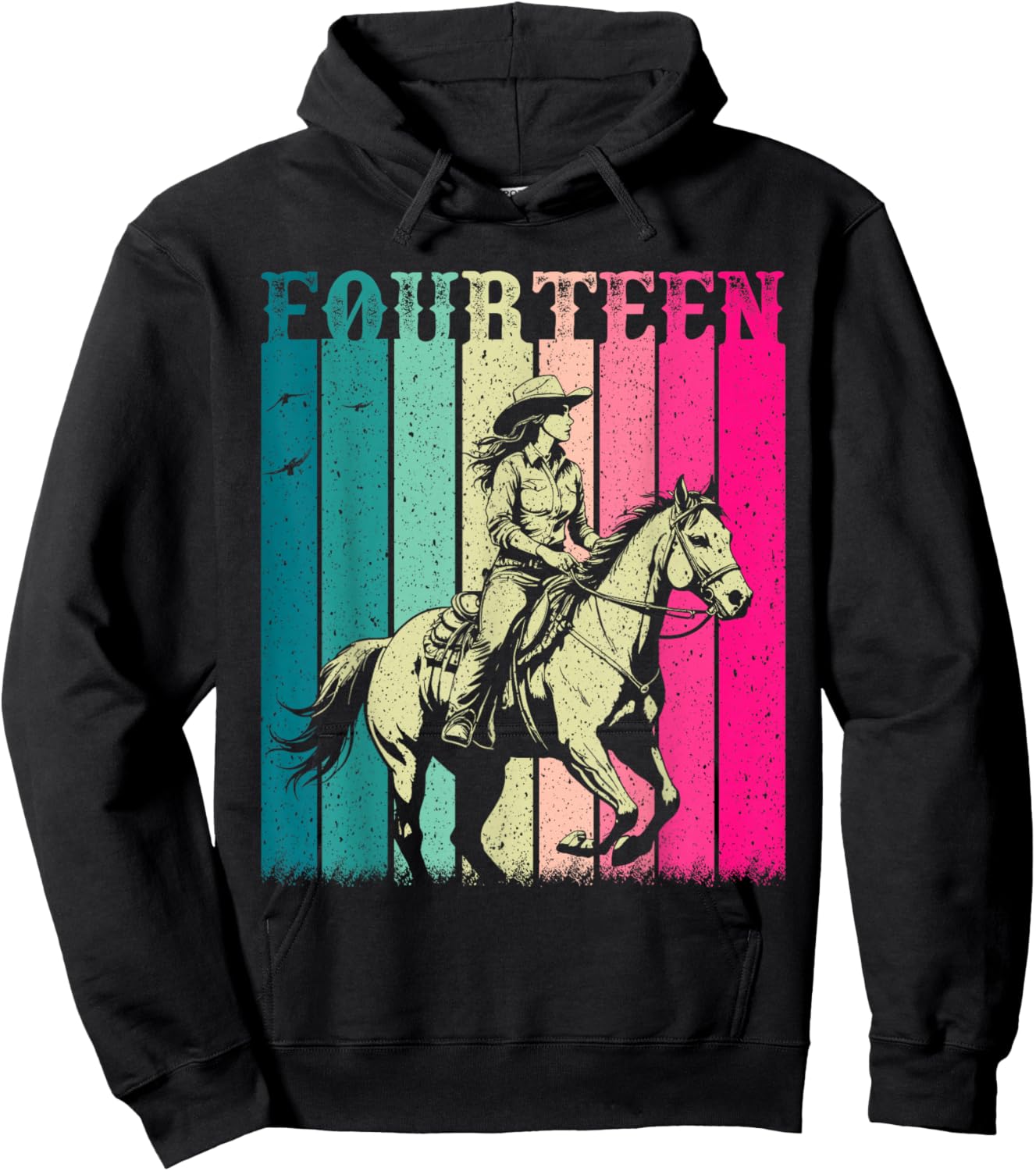 Cowgirl 14th Birthday Girls 14 Year Old Western Rodeo Party Hoodie - Hoodie | Black