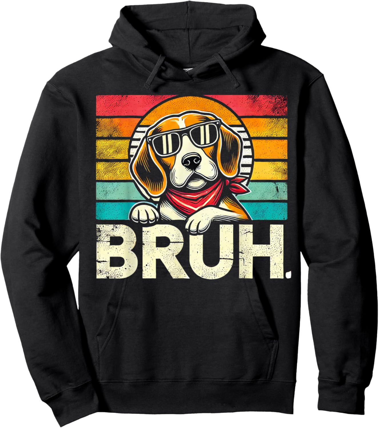 Bruh Retro Vintage 80s Dog Sunglasses BRUH Funny Bruh Beagle Hoodie - Hoodie | Black