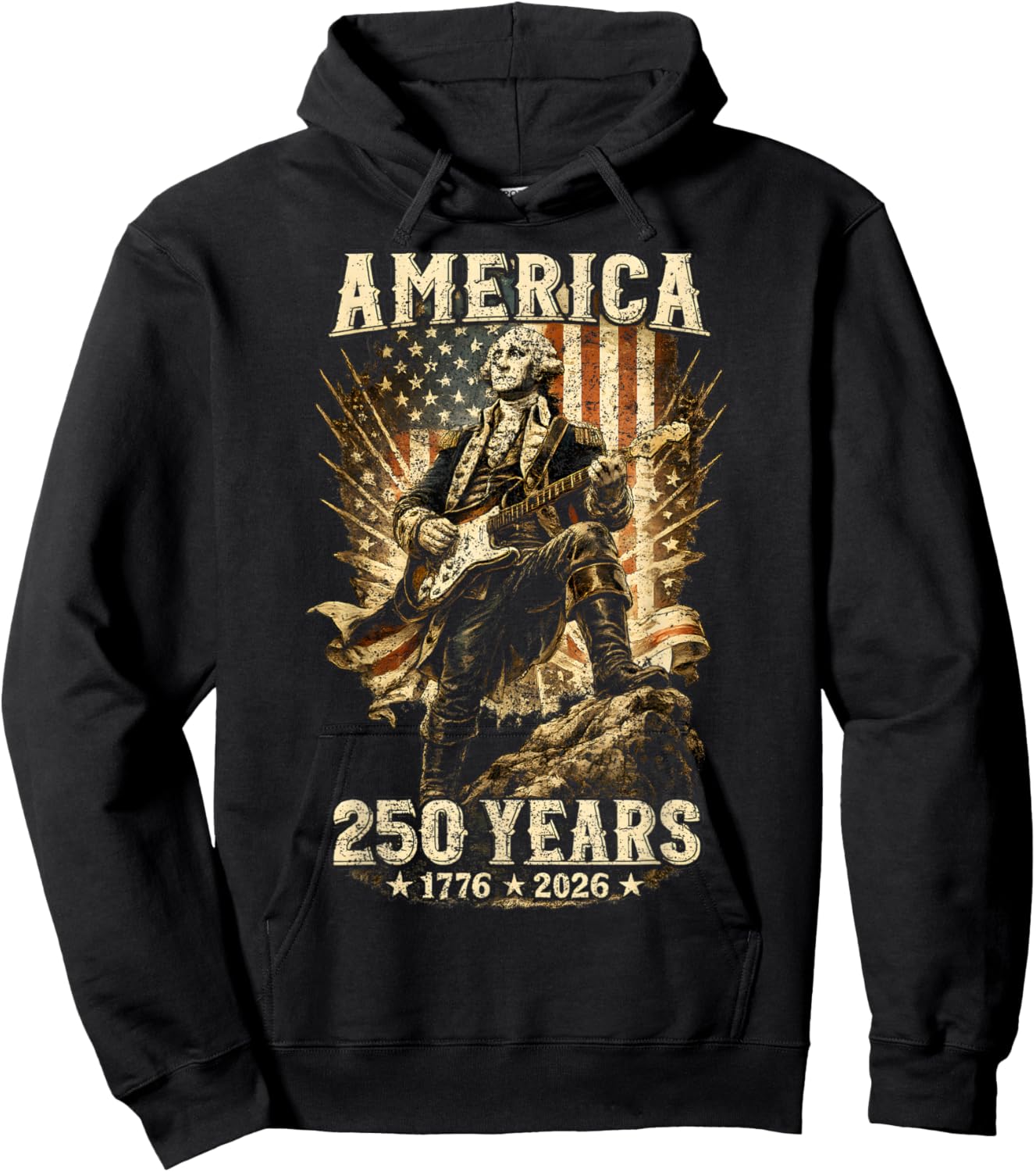 250 Years George Washington American Flag 1776-2026 July 4th Hoodie - Hoodie | Black