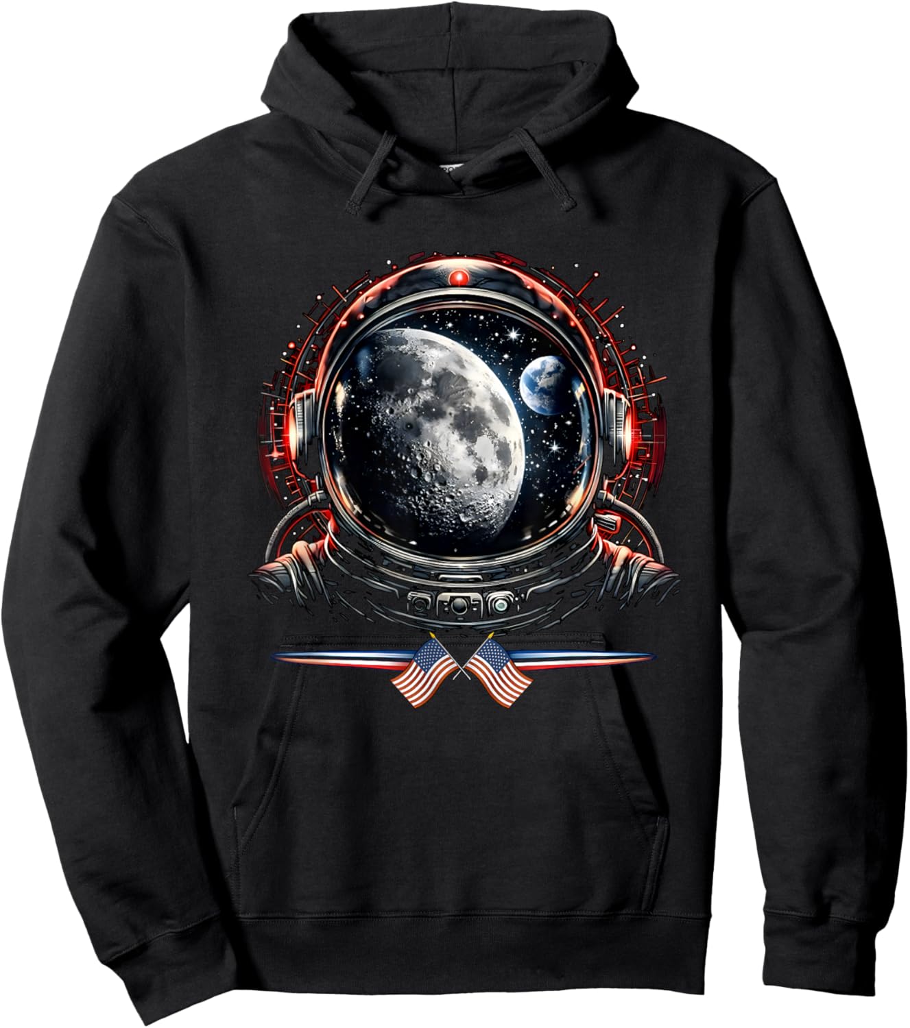 Cool Astronaut with Reflections of Earth and Moon Hoodie - Hoodie | Black
