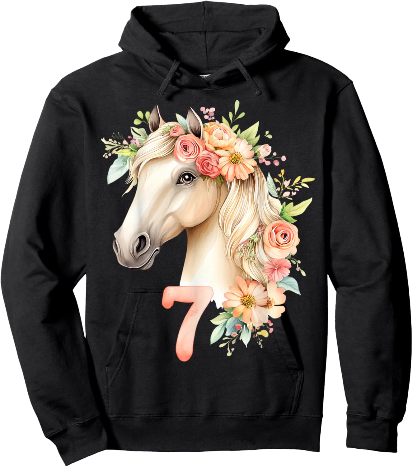 7th Birthday Horse Girl 7 Years Outfit Horse Birthday Hoodie - Hoodie | Black